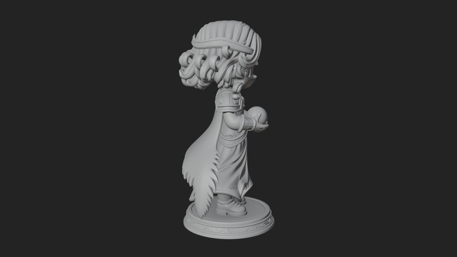 Chibi Sorceress with Orb Statue Design 2 3D Print Model 3D Model