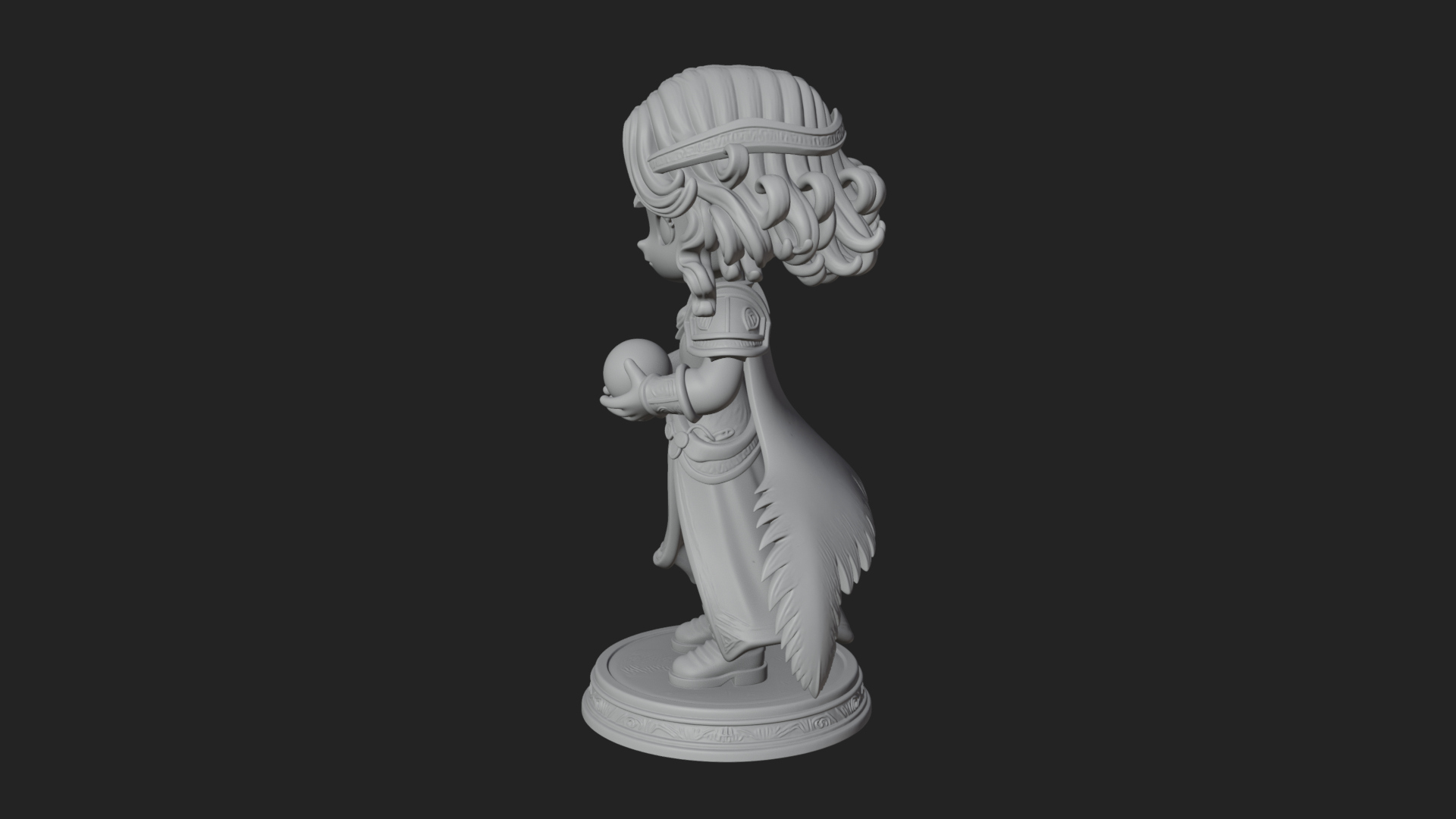 Chibi Sorceress with Orb Statue Design 2 3D Print Model 3D Model