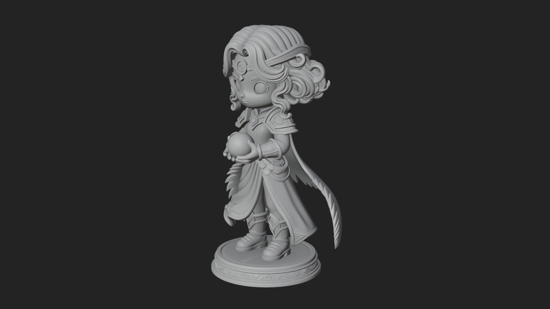 Chibi Sorceress with Orb Statue Design 2 3D Print Model 3D Model