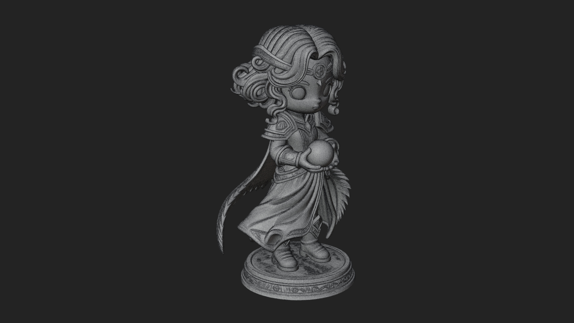Chibi Sorceress with Orb Statue Design 2 3D Print Model 3D Model