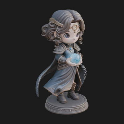 Chibi Sorceress with Orb Statue Design 2 3D Print Model