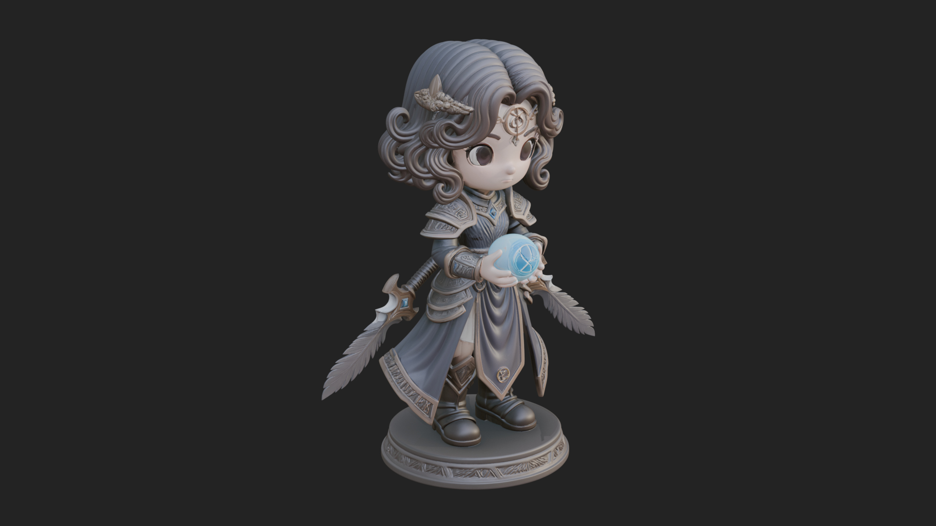Chibi Sorceress with Orb Statue Design 3 3D Print Model 3D Model