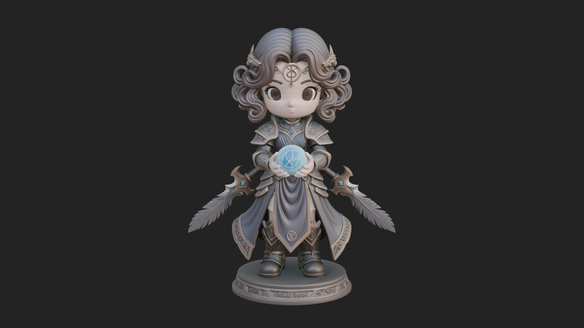 Chibi Sorceress with Orb Statue Design 3 3D Print Model 3D Model