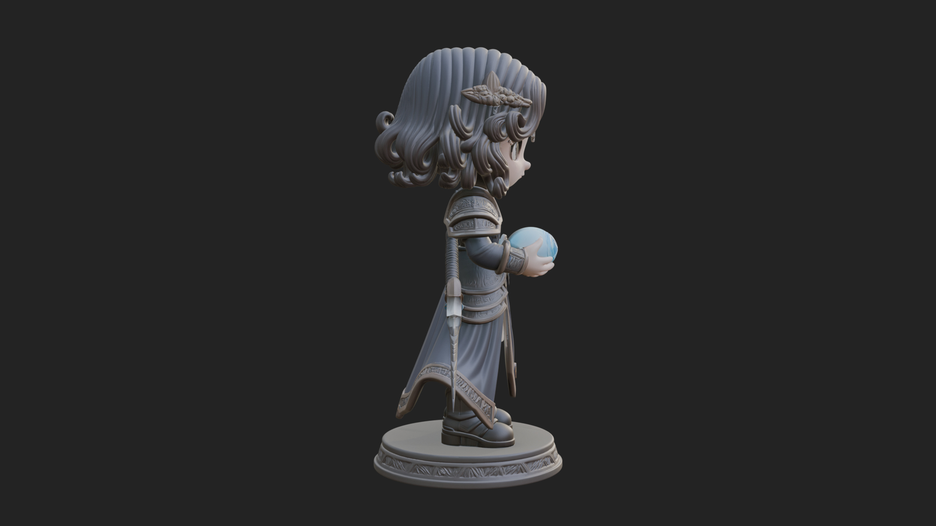 Chibi Sorceress with Orb Statue Design 3 3D Print Model 3D Model