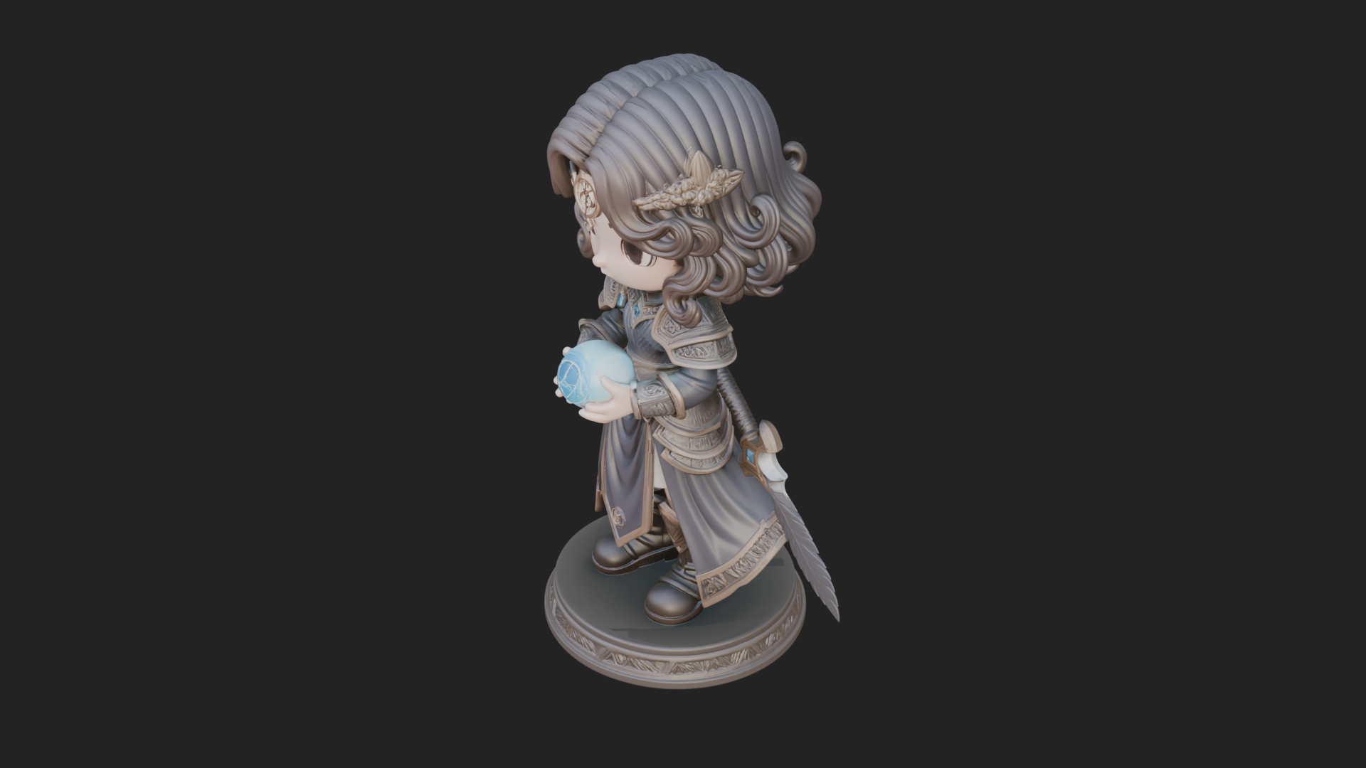 Chibi Sorceress with Orb Statue Design 3 3D Print Model 3D Model