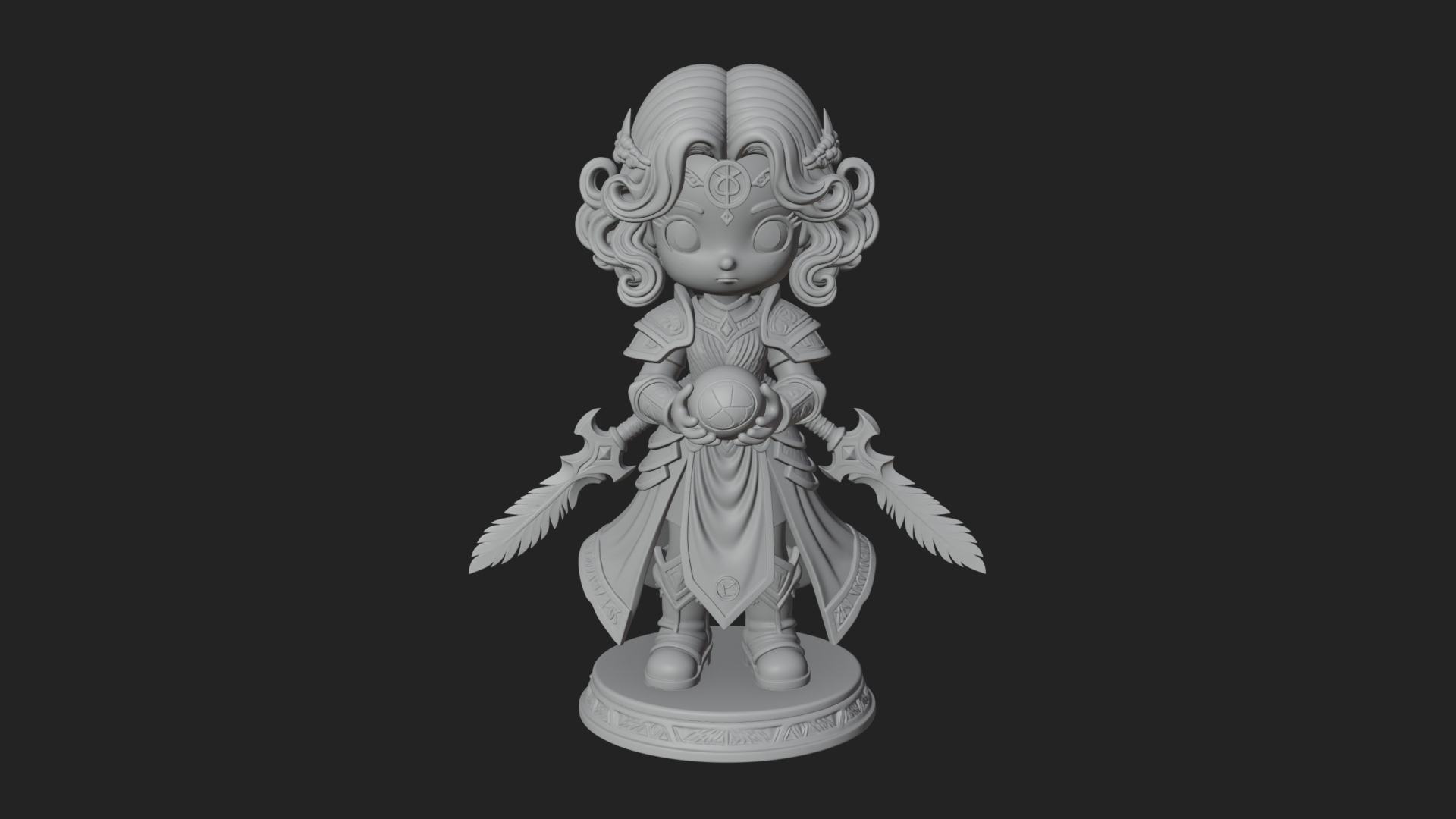 Chibi Sorceress with Orb Statue Design 3 3D Print Model 3D Model