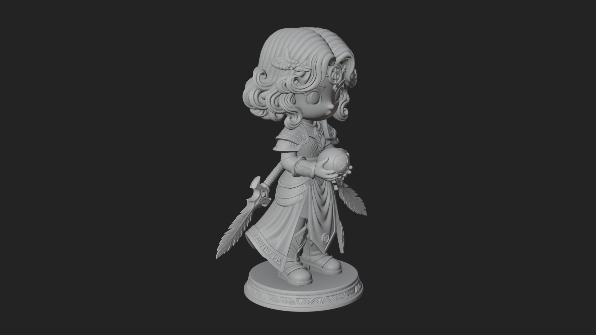 Chibi Sorceress with Orb Statue Design 3 3D Print Model 3D Model