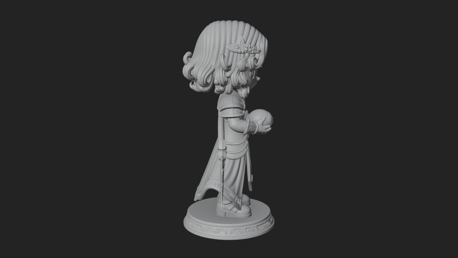 Chibi Sorceress with Orb Statue Design 3 3D Print Model 3D Model