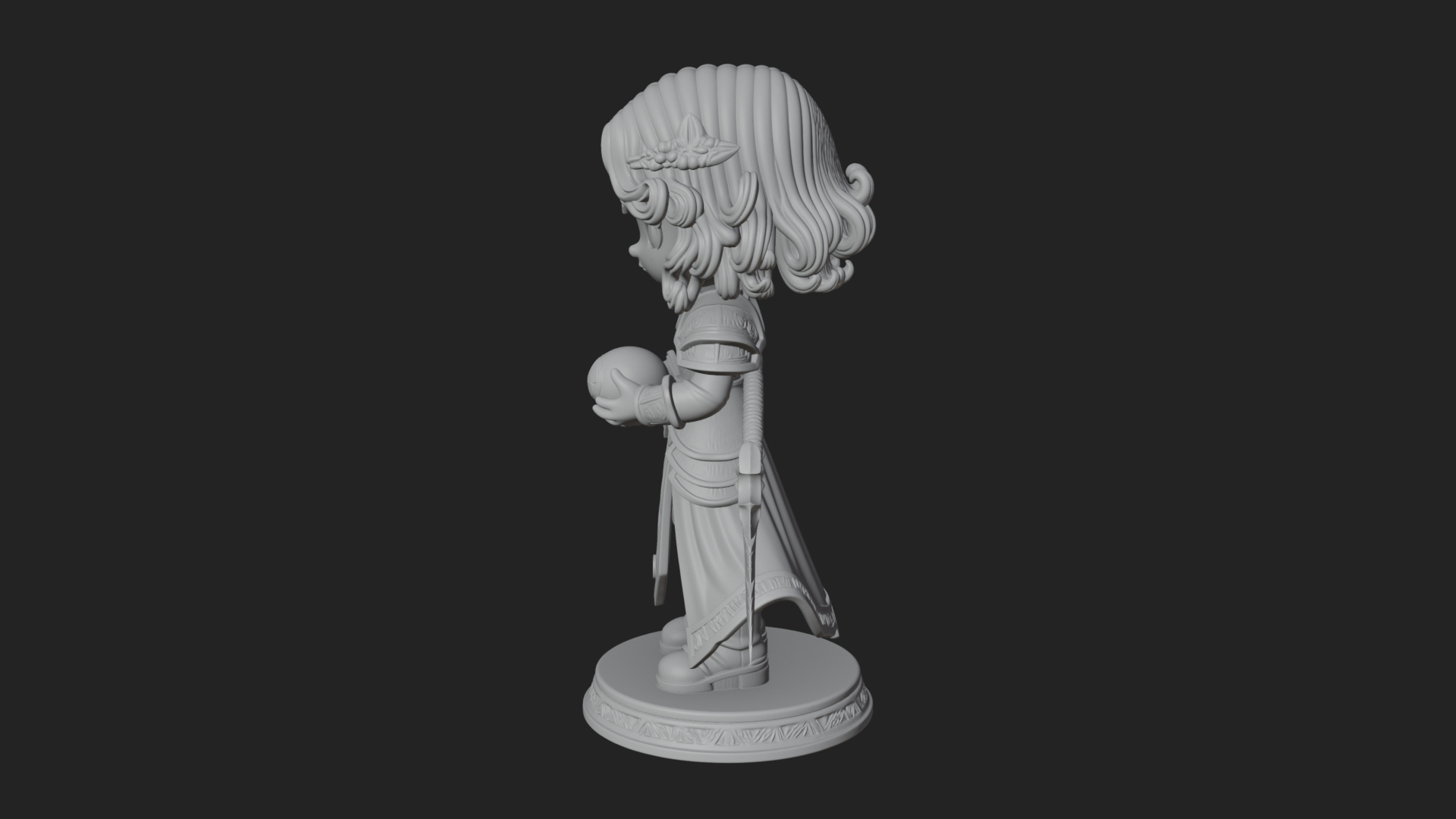 Chibi Sorceress with Orb Statue Design 3 3D Print Model 3D Model