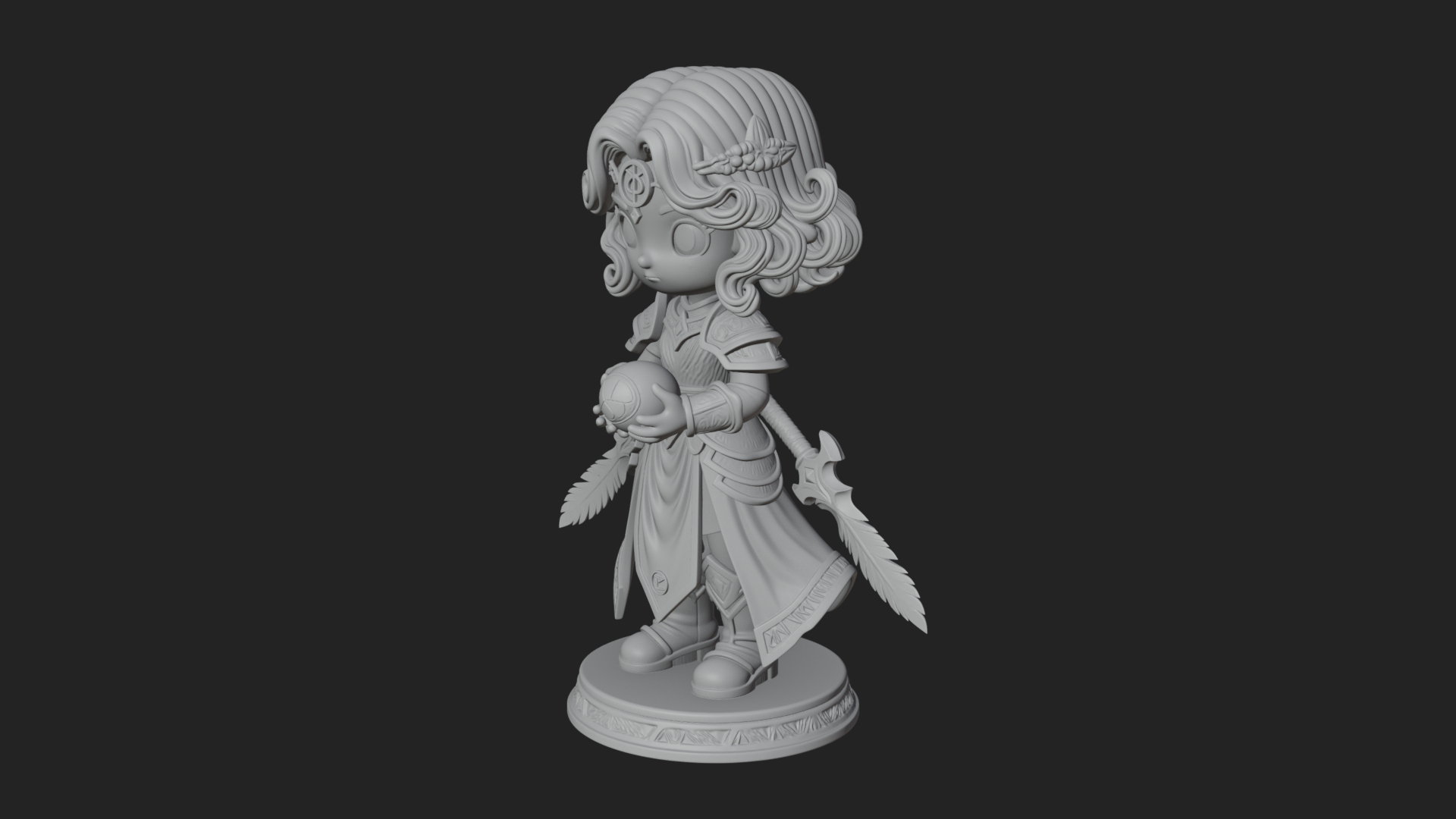 Chibi Sorceress with Orb Statue Design 3 3D Print Model 3D Model