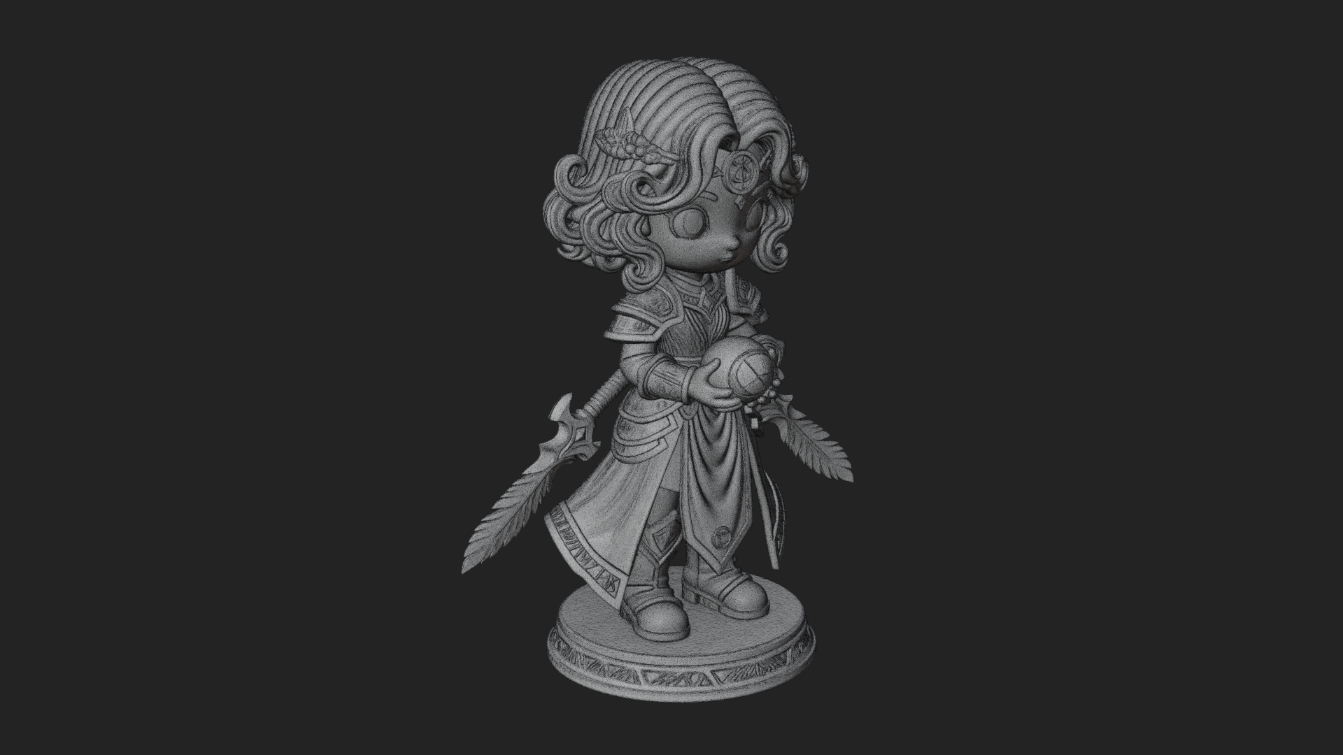 Chibi Sorceress with Orb Statue Design 3 3D Print Model 3D Model
