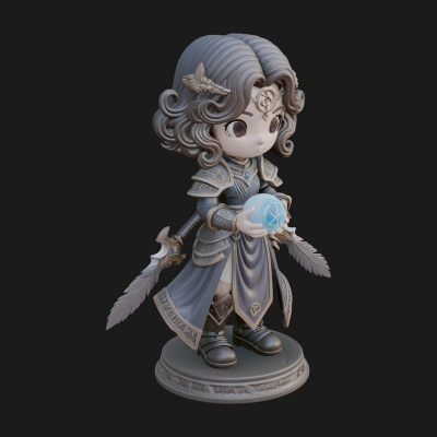 Chibi Sorceress with Orb Statue Design 3 3D Print Model