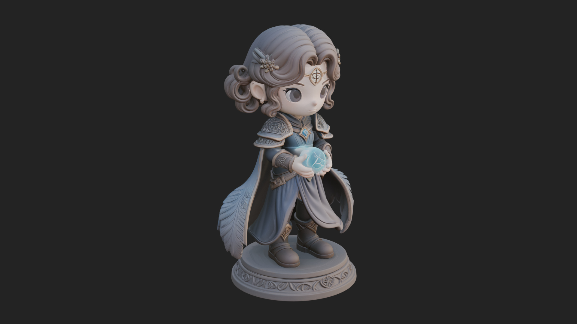 Chibi Sorceress with Orb Statue Design 4 3D Print Model 3D Model