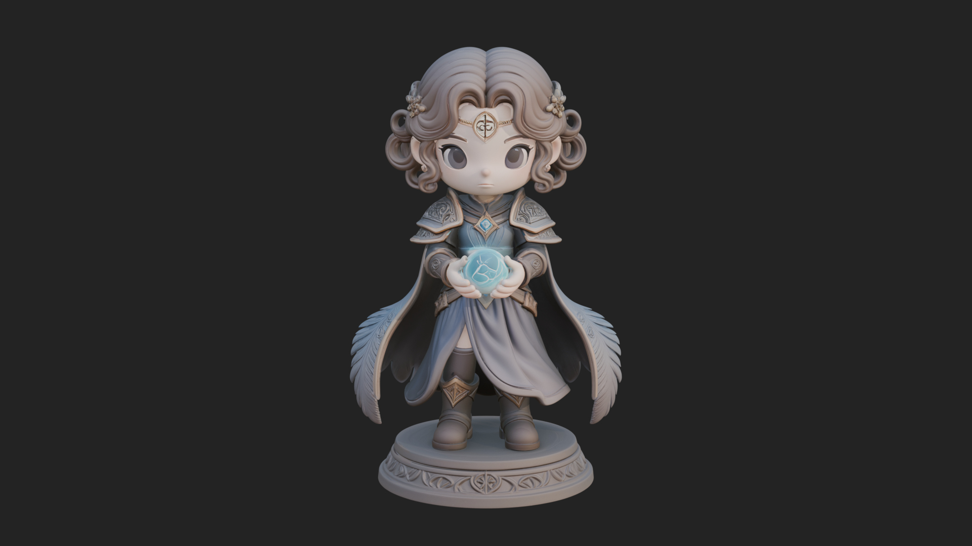 Chibi Sorceress with Orb Statue Design 4 3D Print Model 3D Model