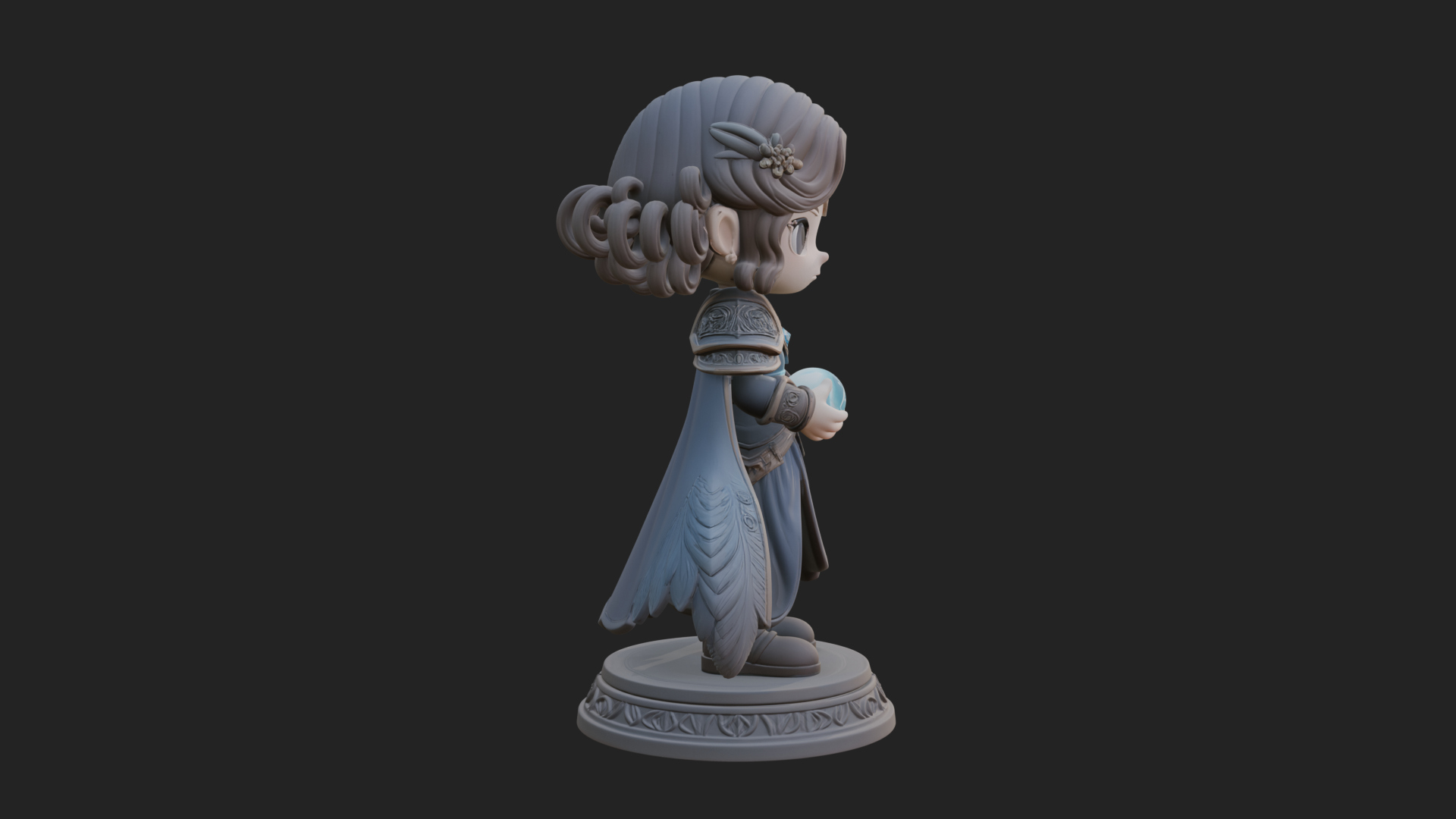 Chibi Sorceress with Orb Statue Design 4 3D Print Model 3D Model