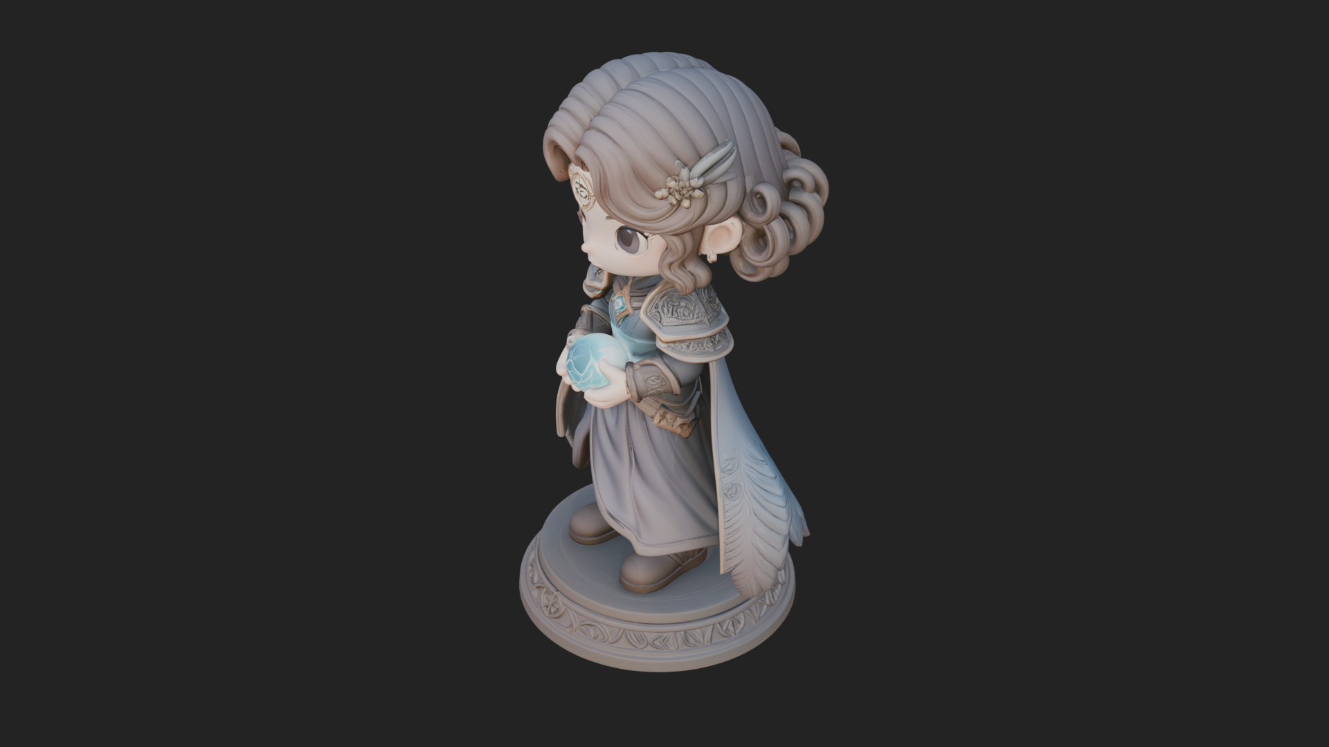 Chibi Sorceress with Orb Statue Design 4 3D Print Model 3D Model