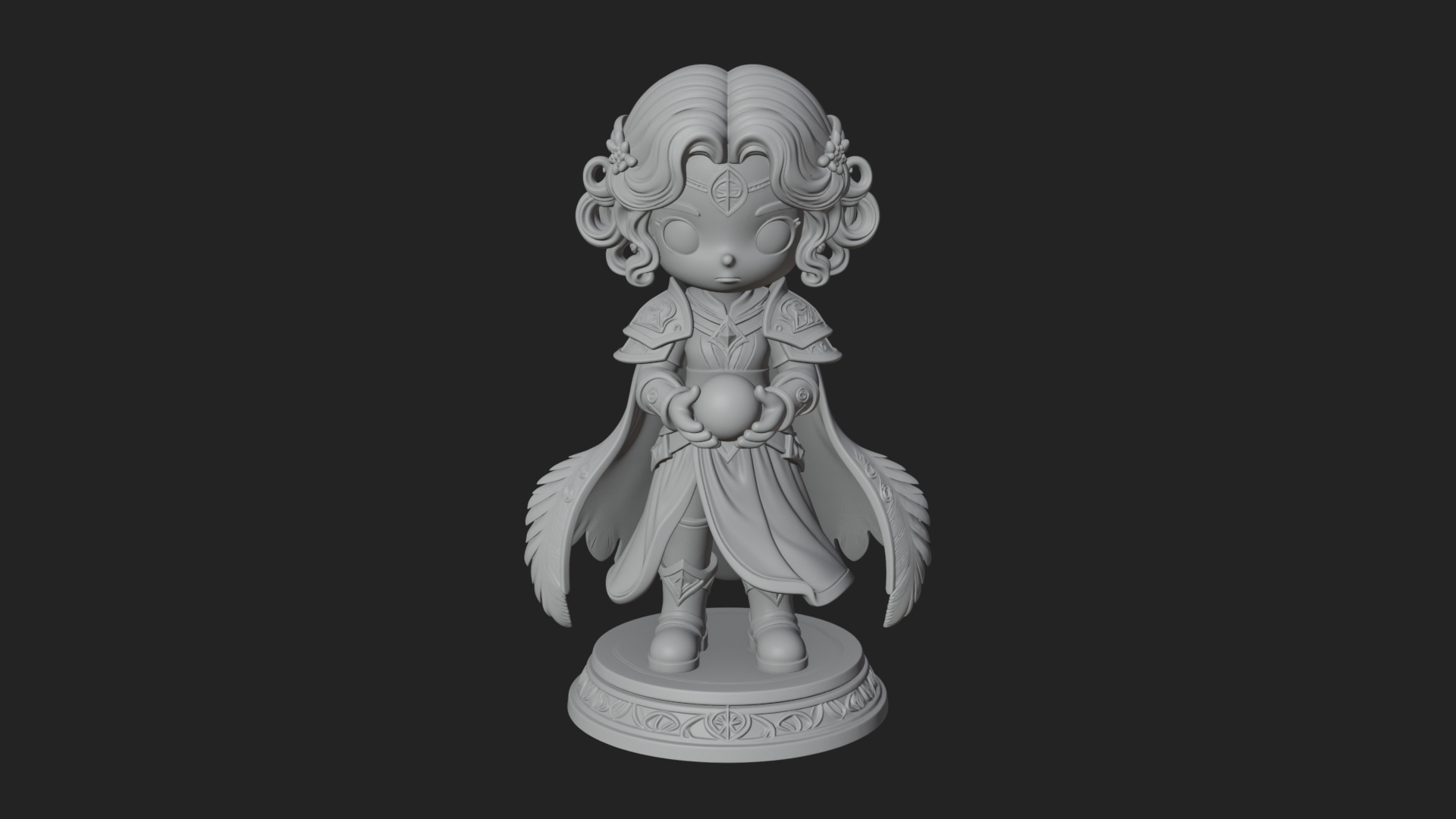 Chibi Sorceress with Orb Statue Design 4 3D Print Model 3D Model