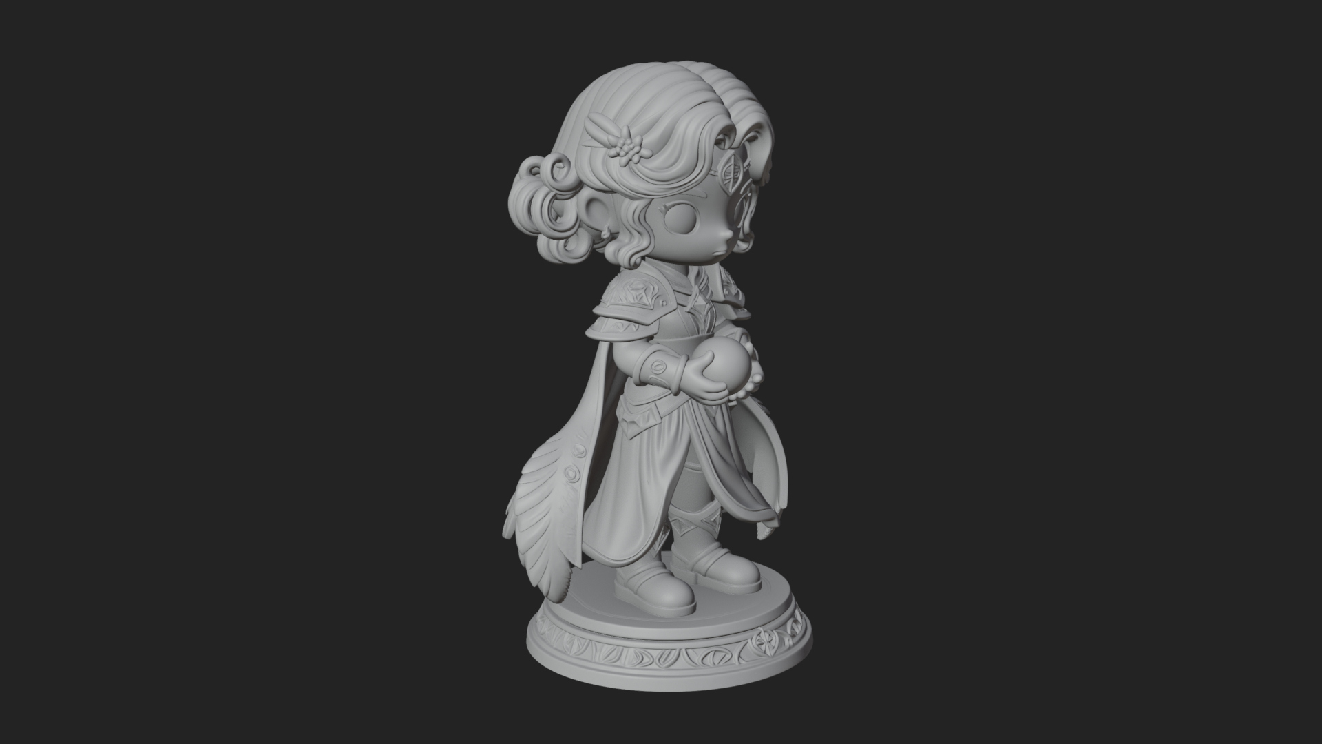 Chibi Sorceress with Orb Statue Design 4 3D Print Model 3D Model