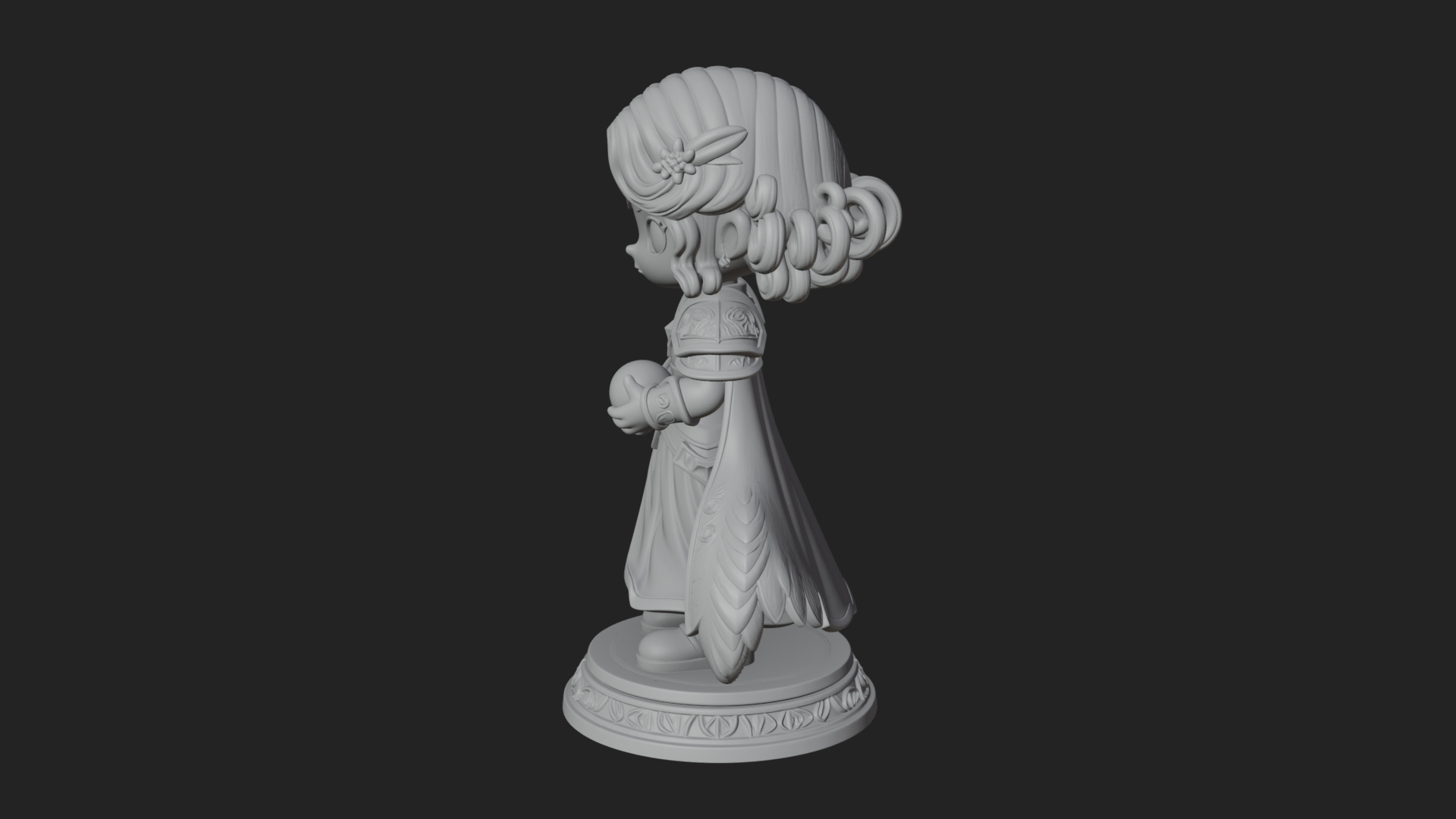 Chibi Sorceress with Orb Statue Design 4 3D Print Model 3D Model