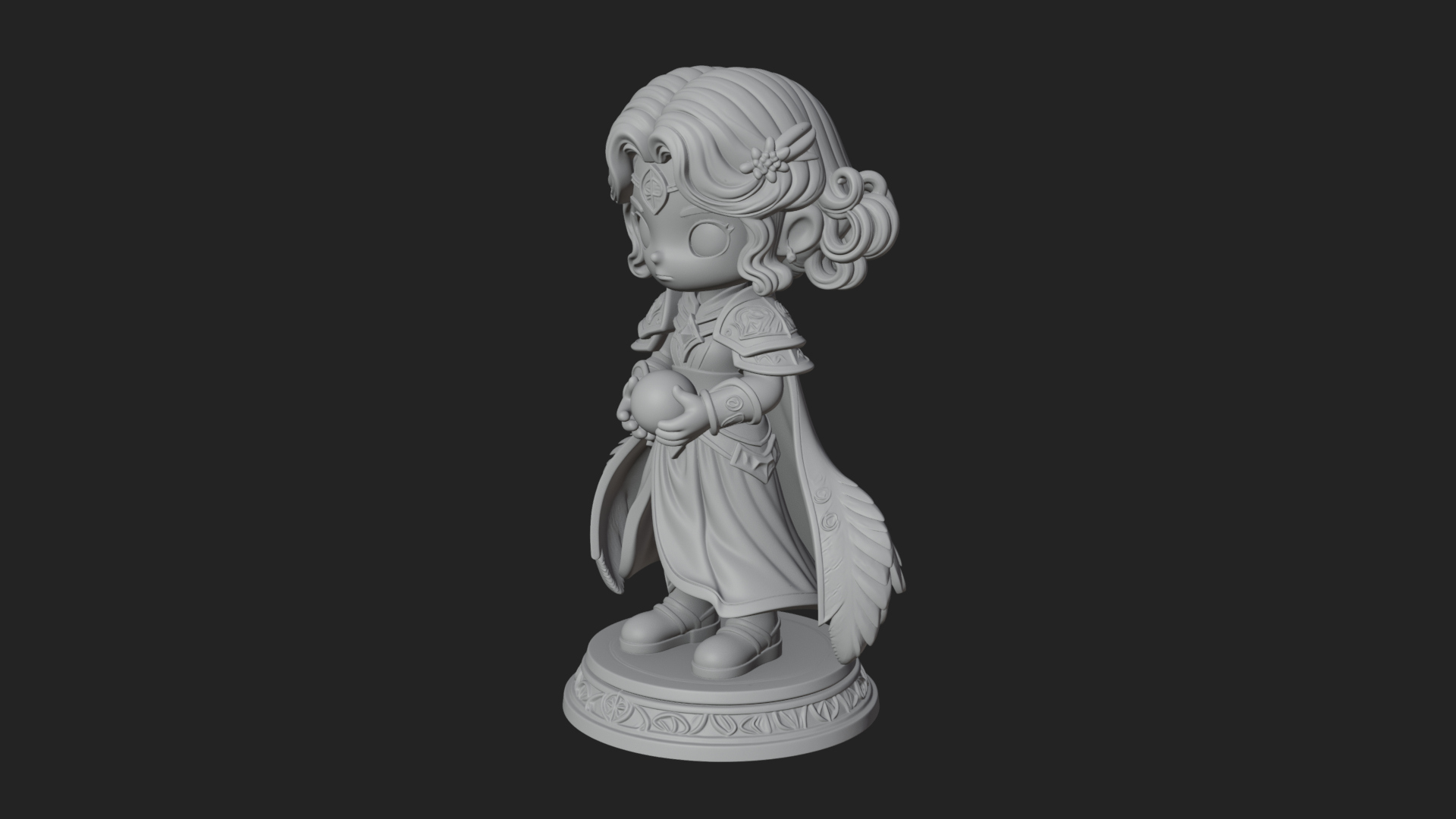 Chibi Sorceress with Orb Statue Design 4 3D Print Model 3D Model