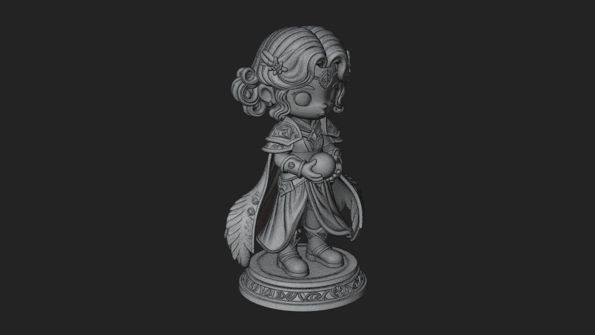 Chibi Sorceress with Orb Statue Design 4 3D Print Model 3D Model