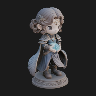 Chibi Sorceress with Orb Statue Design 4 3D Print Model