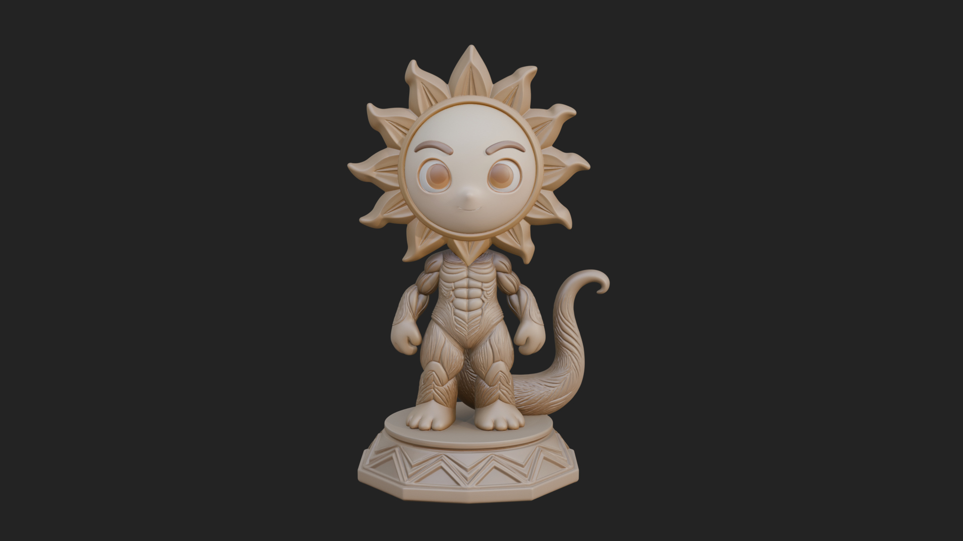 Chibi Sun Mask Figure Statue Design 2 3D Print Model 3D Model