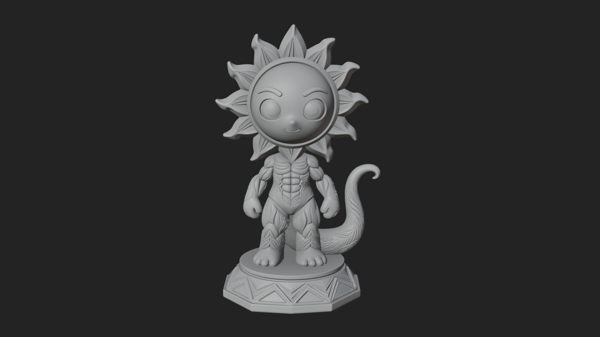Chibi Sun Mask Figure Statue Design 2 3D Print Model 3D Model