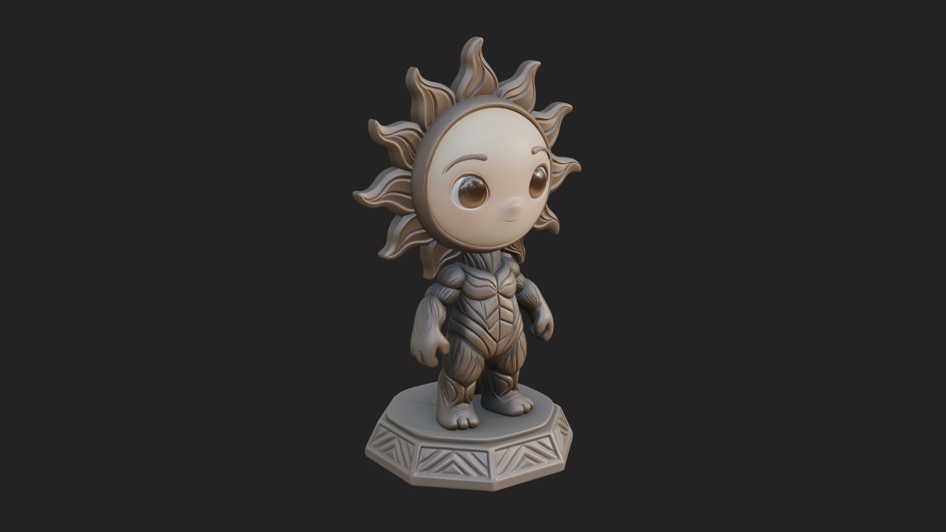 Chibi Sun Mask Figure Statue Design 4 3D Print Model 3D Model