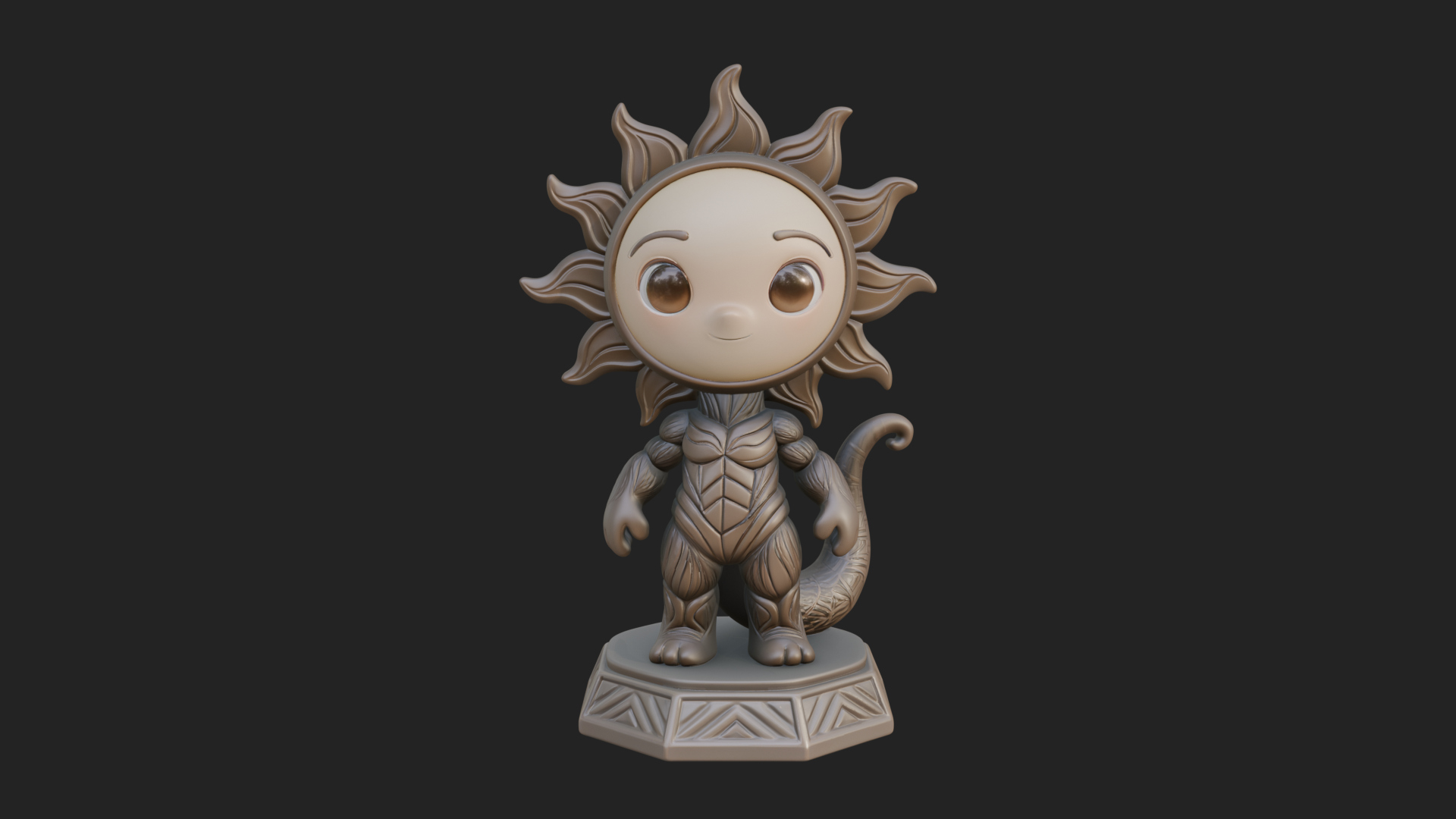 Chibi Sun Mask Figure Statue Design 4 3D Print Model 3D Model