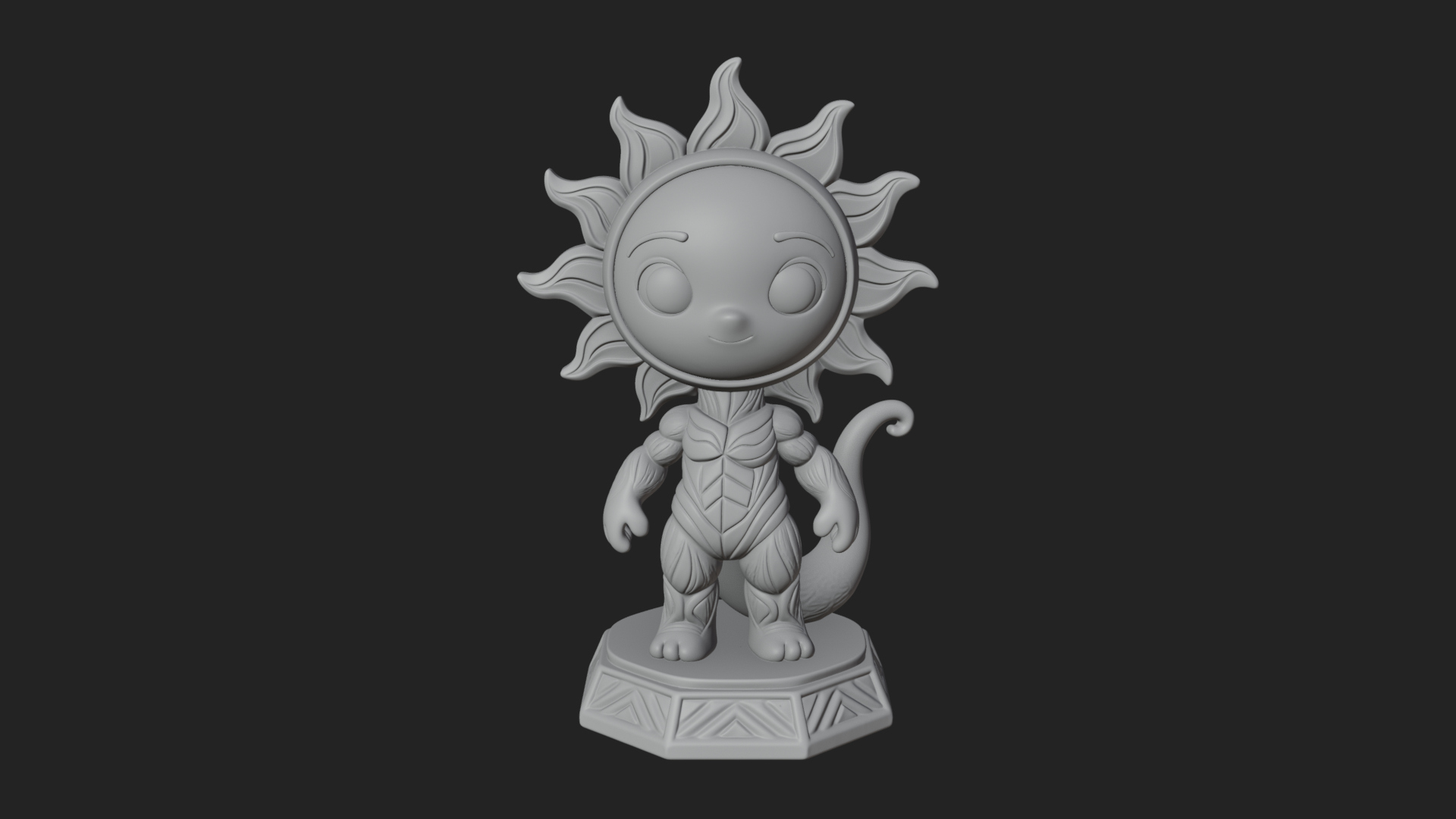 Chibi Sun Mask Figure Statue Design 4 3D Print Model 3D Model