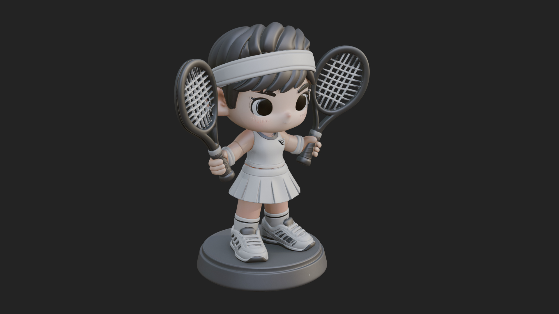 Chibi Tennis Girl Statue Design 1 3D Print Model 3D Model