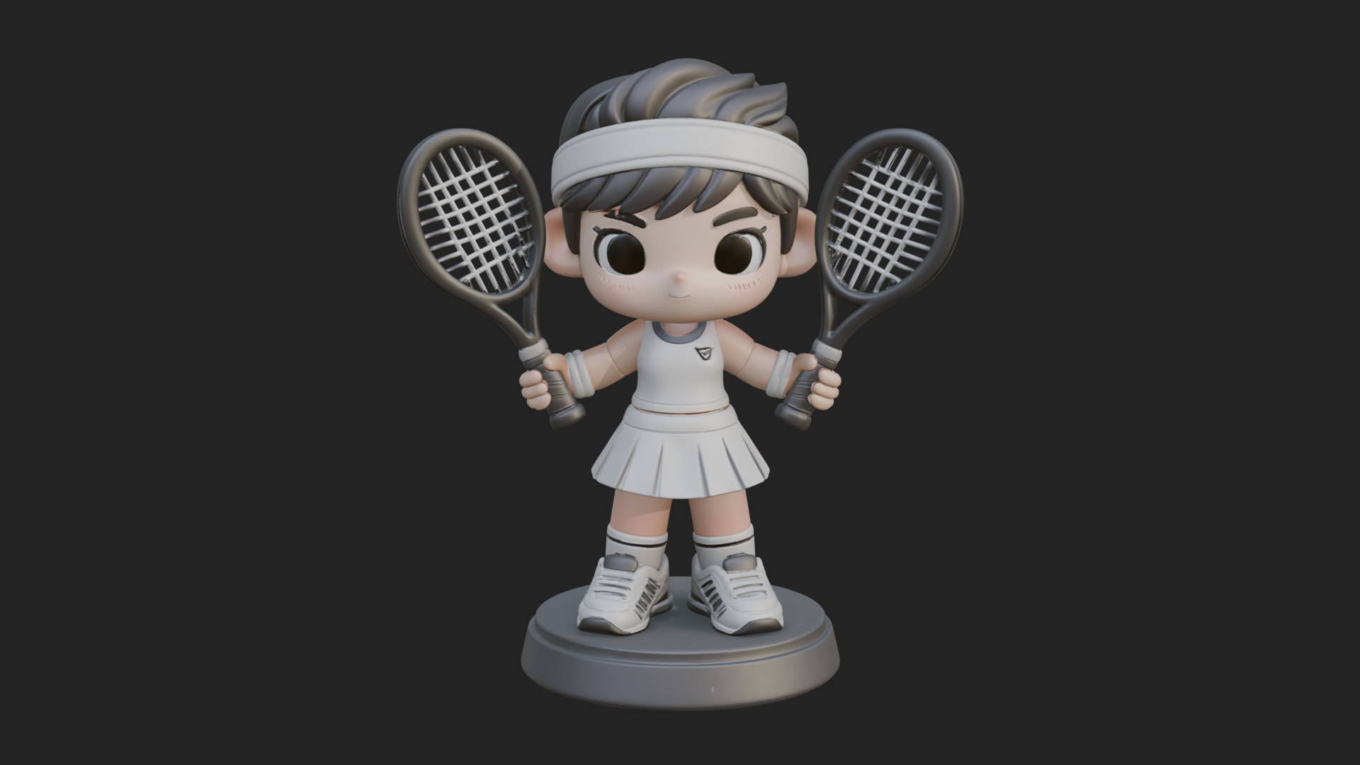 Chibi Tennis Girl Statue Design 1 3D Print Model 3D Model