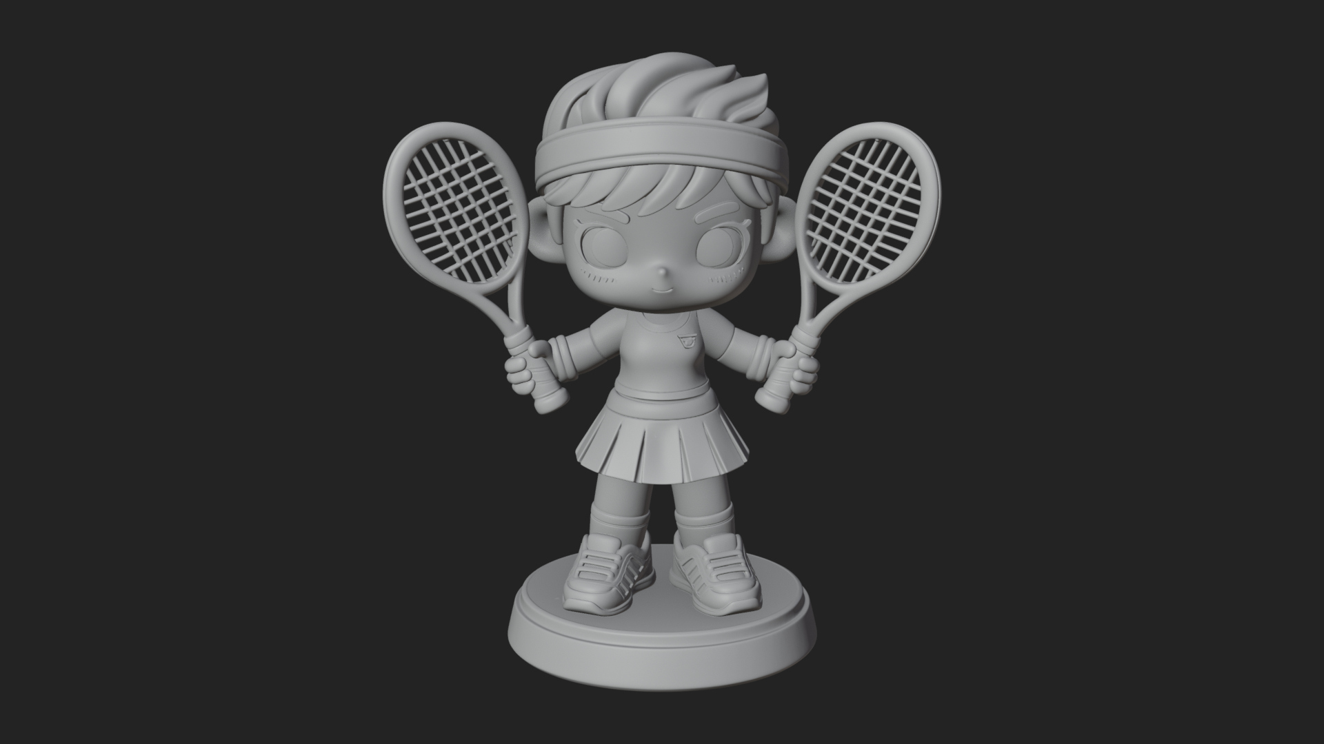 Chibi Tennis Girl Statue Design 1 3D Print Model 3D Model