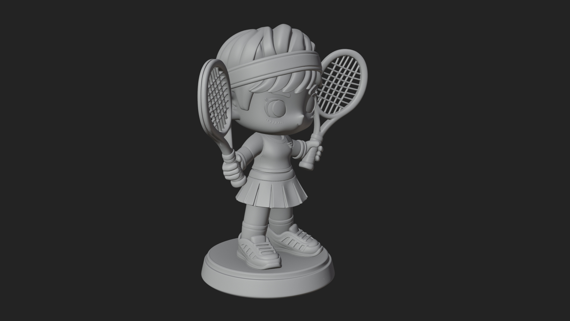 Chibi Tennis Girl Statue Design 1 3D Print Model 3D Model