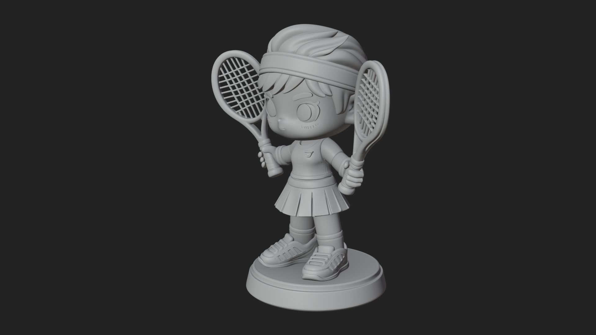Chibi Tennis Girl Statue Design 1 3D Print Model 3D Model
