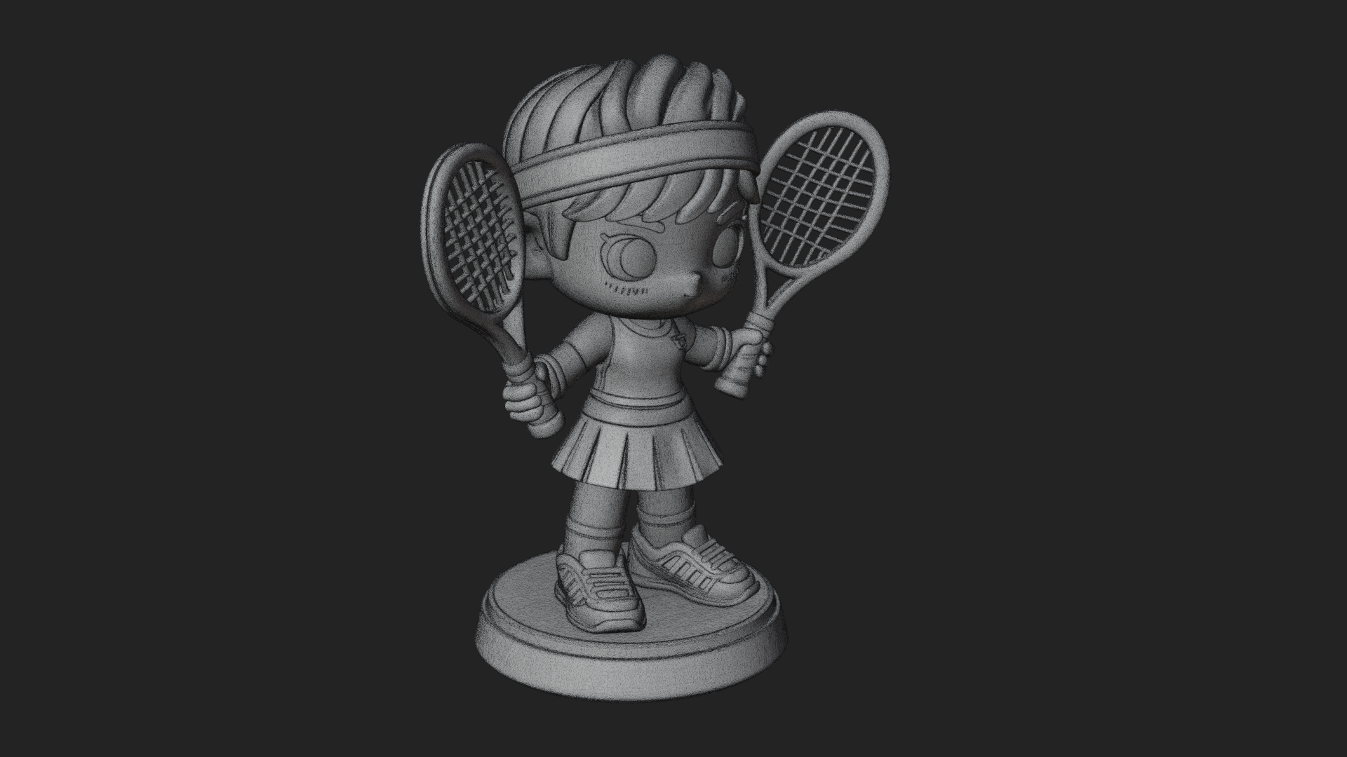 Chibi Tennis Girl Statue Design 1 3D Print Model 3D Model