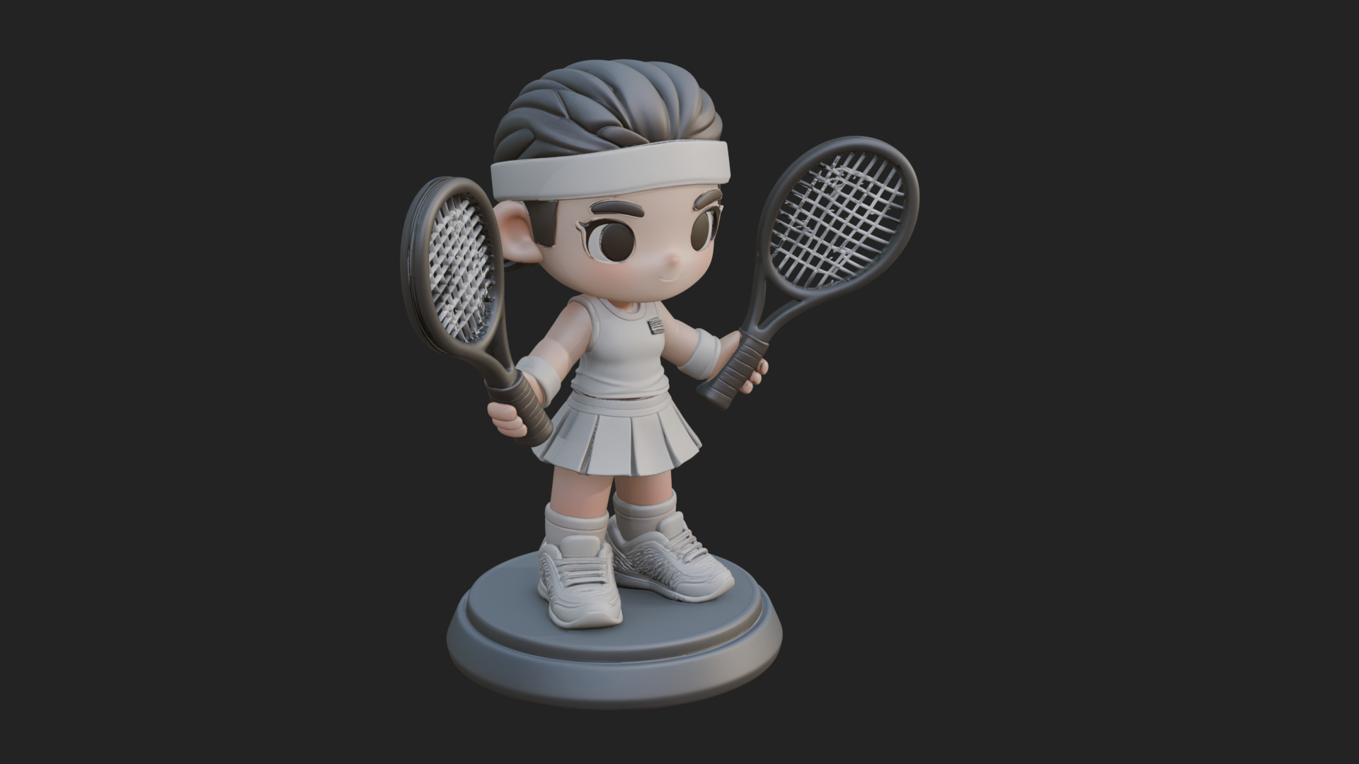 Chibi Tennis Girl Statue Design 3 3D Print Model 3D Model