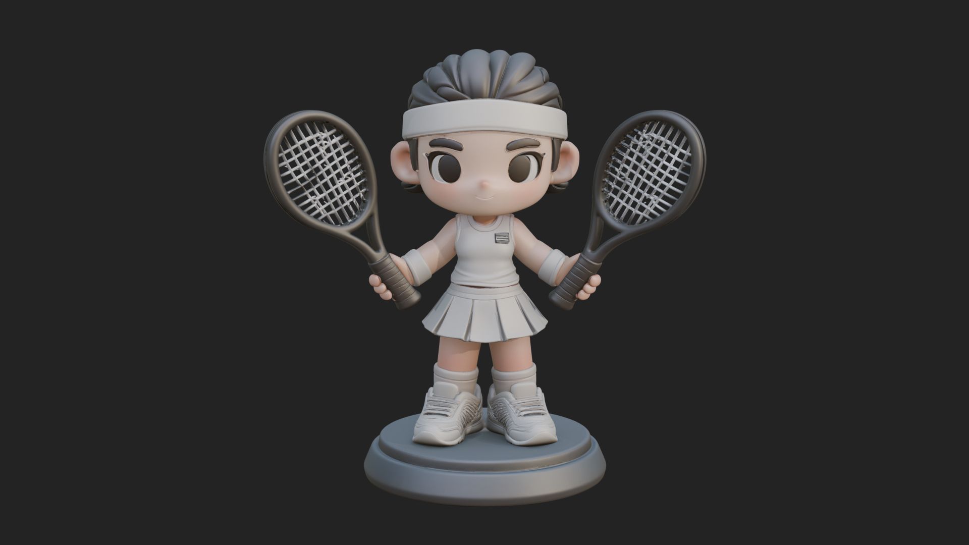 Chibi Tennis Girl Statue Design 3 3D Print Model 3D Model
