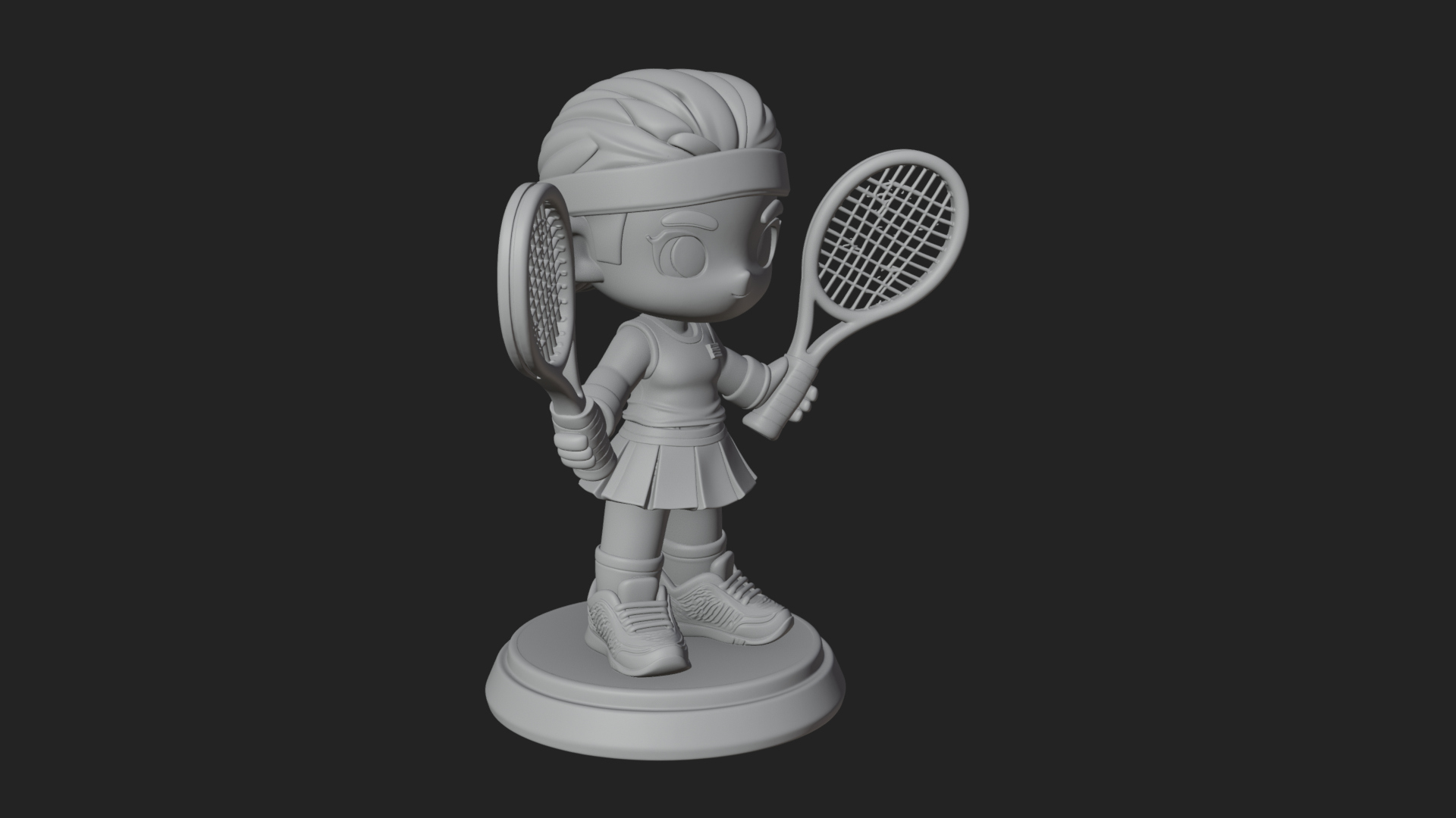 Chibi Tennis Girl Statue Design 3 3D Print Model 3D Model