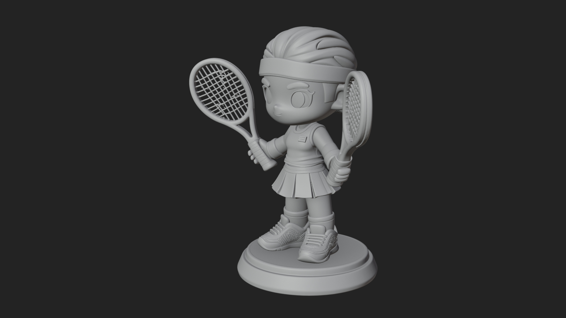 Chibi Tennis Girl Statue Design 3 3D Print Model 3D Model