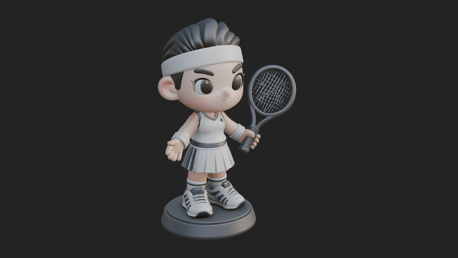 Chibi Tennis Girl Statue Design 4 3D Print Model 3D Model