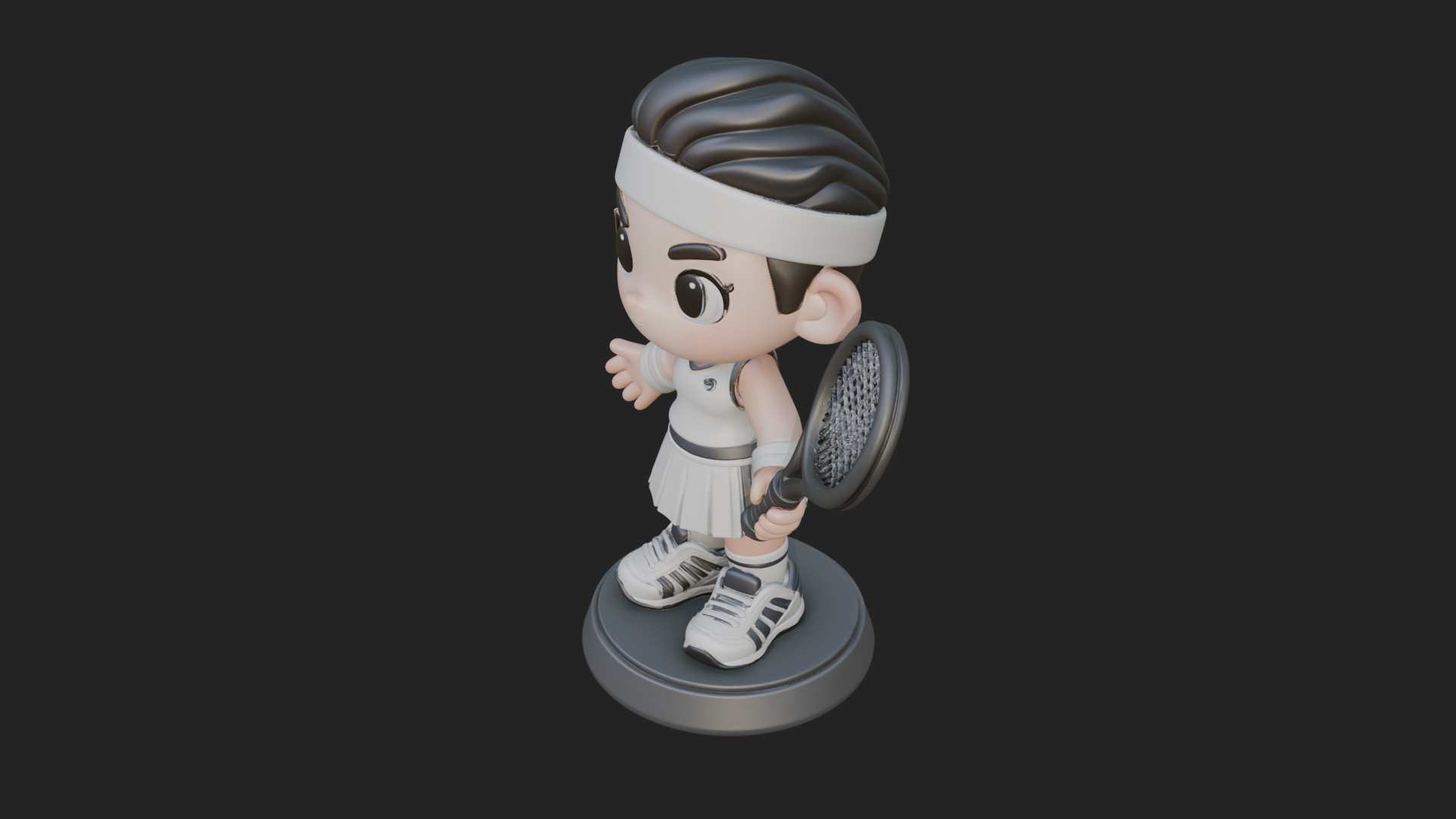 Chibi Tennis Girl Statue Design 4 3D Print Model 3D Model