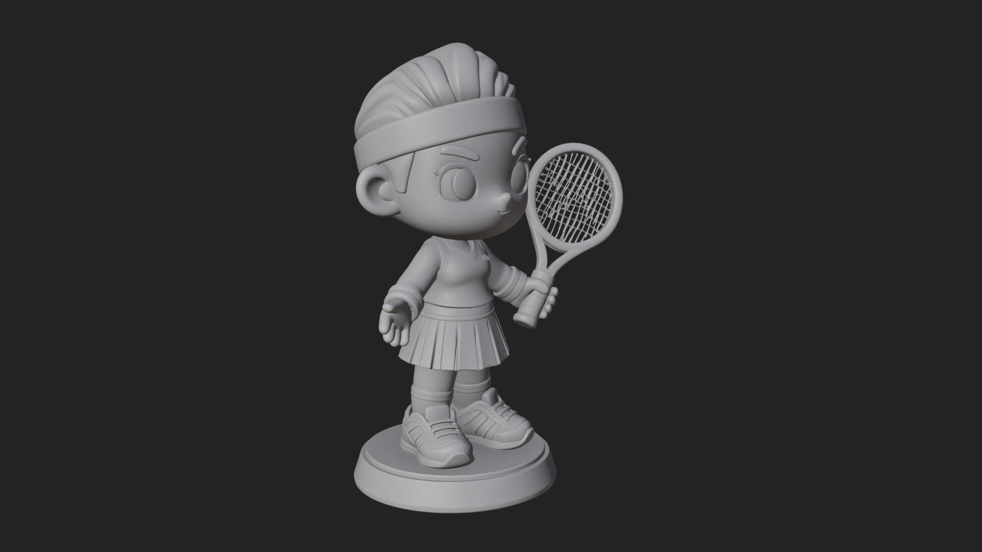 Chibi Tennis Girl Statue Design 4 3D Print Model 3D Model