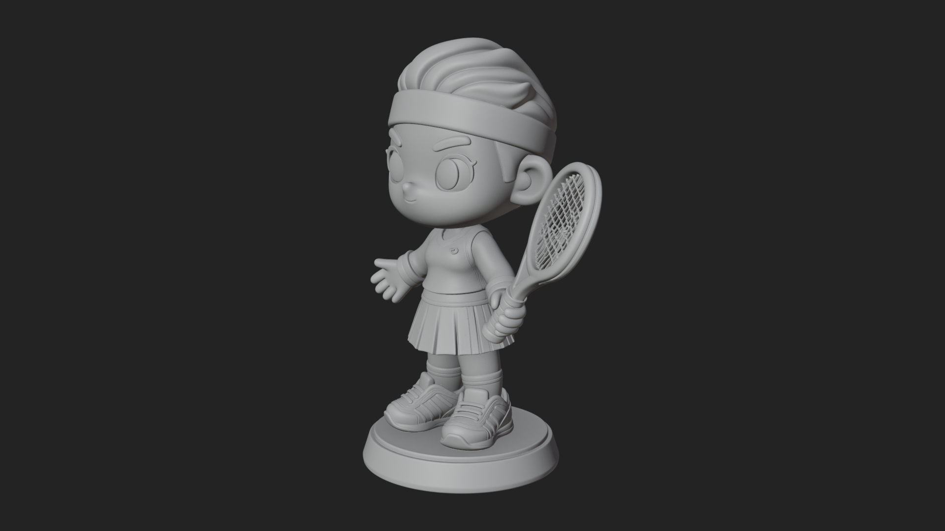Chibi Tennis Girl Statue Design 4 3D Print Model 3D Model