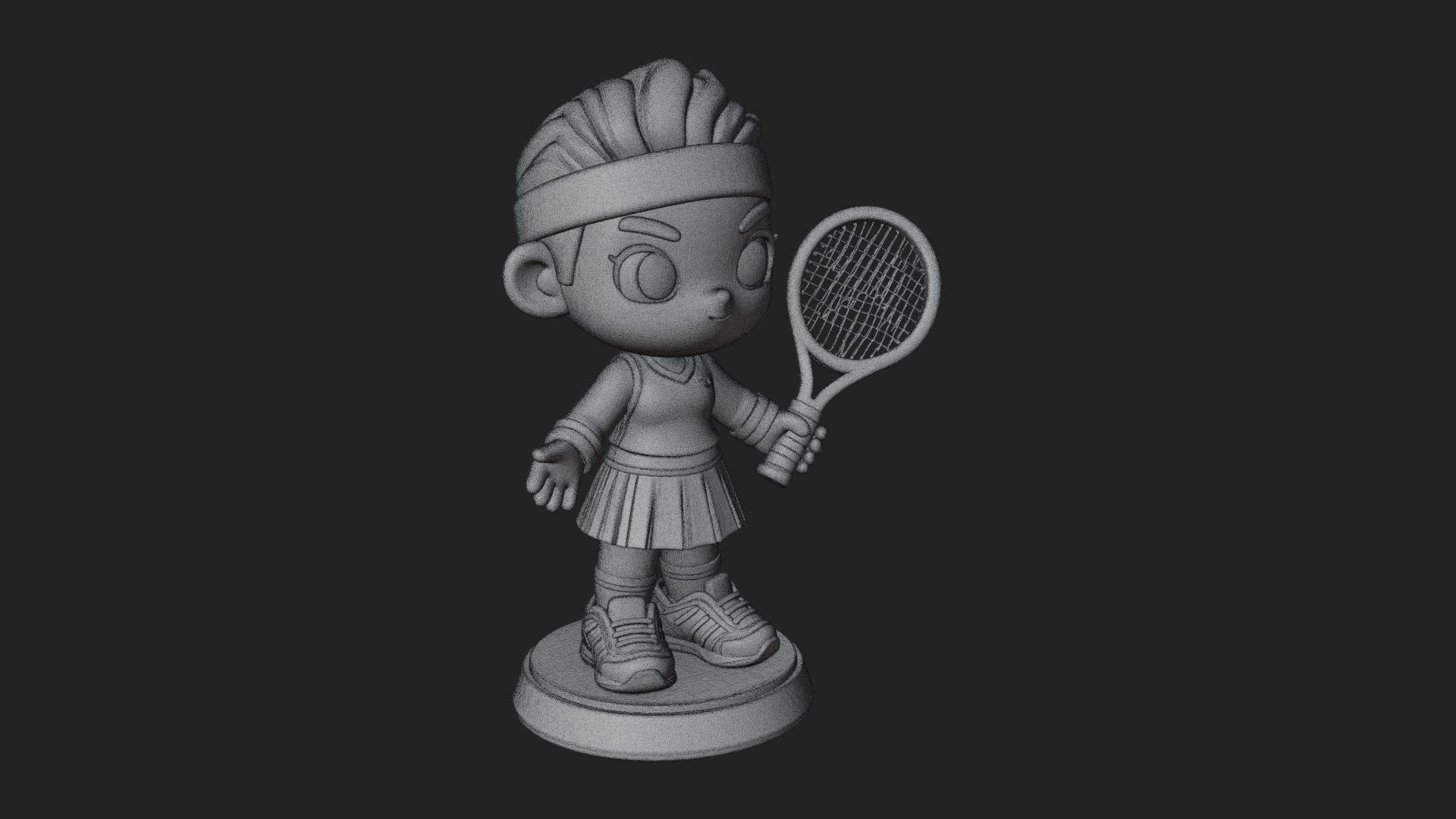 Chibi Tennis Girl Statue Design 4 3D Print Model 3D Model