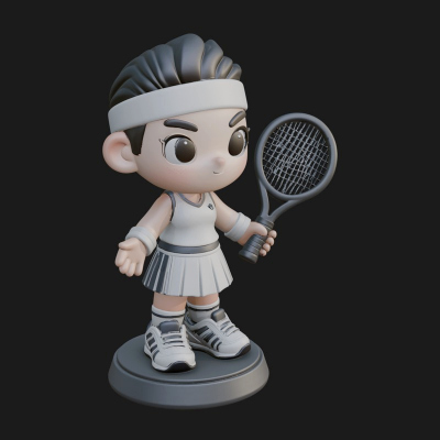 Chibi Tennis Girl Statue Design 4 3D Print Model