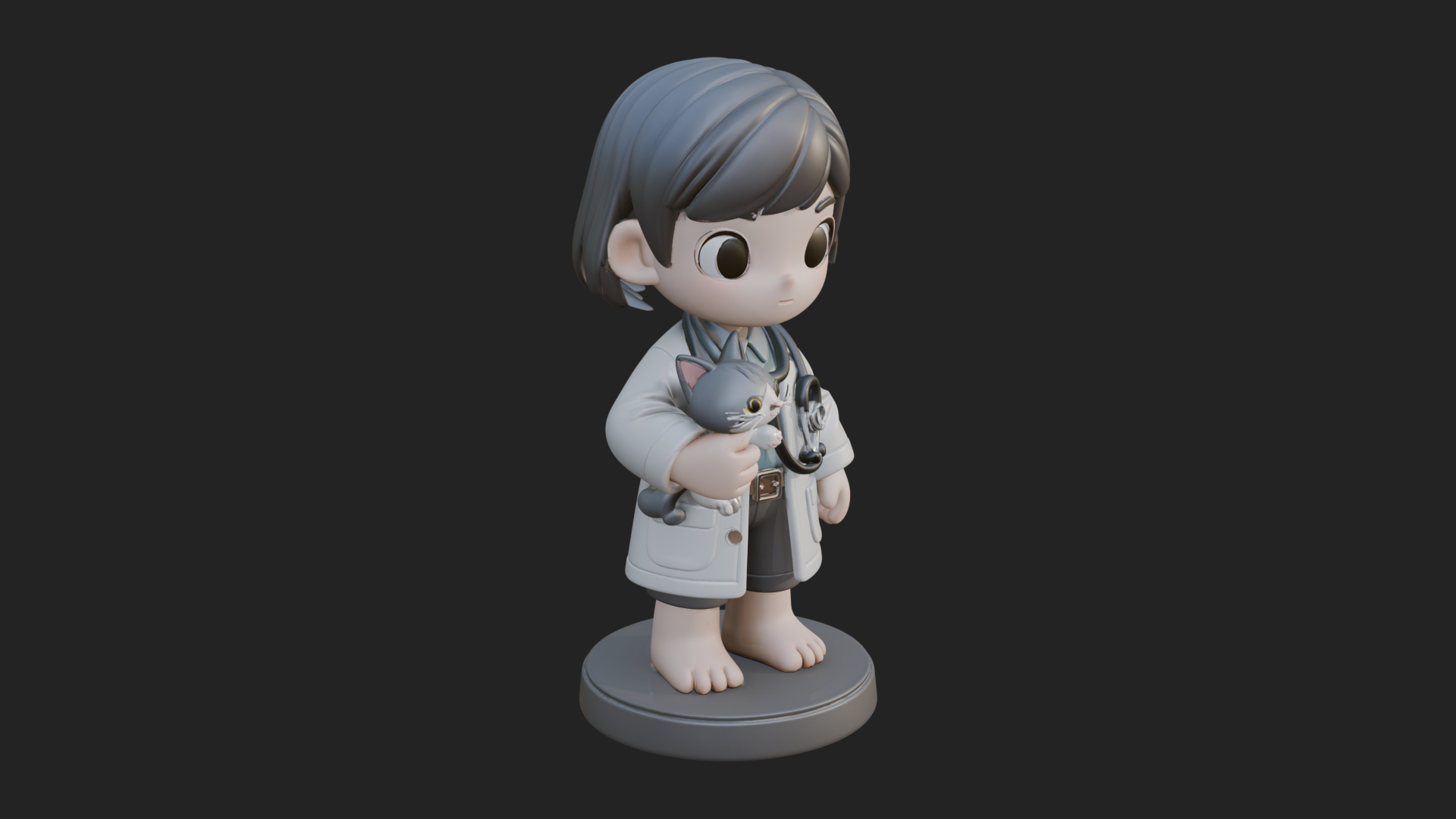 Chibi Vet with Kitten Statue Design 1 3D Print Model 3D Model