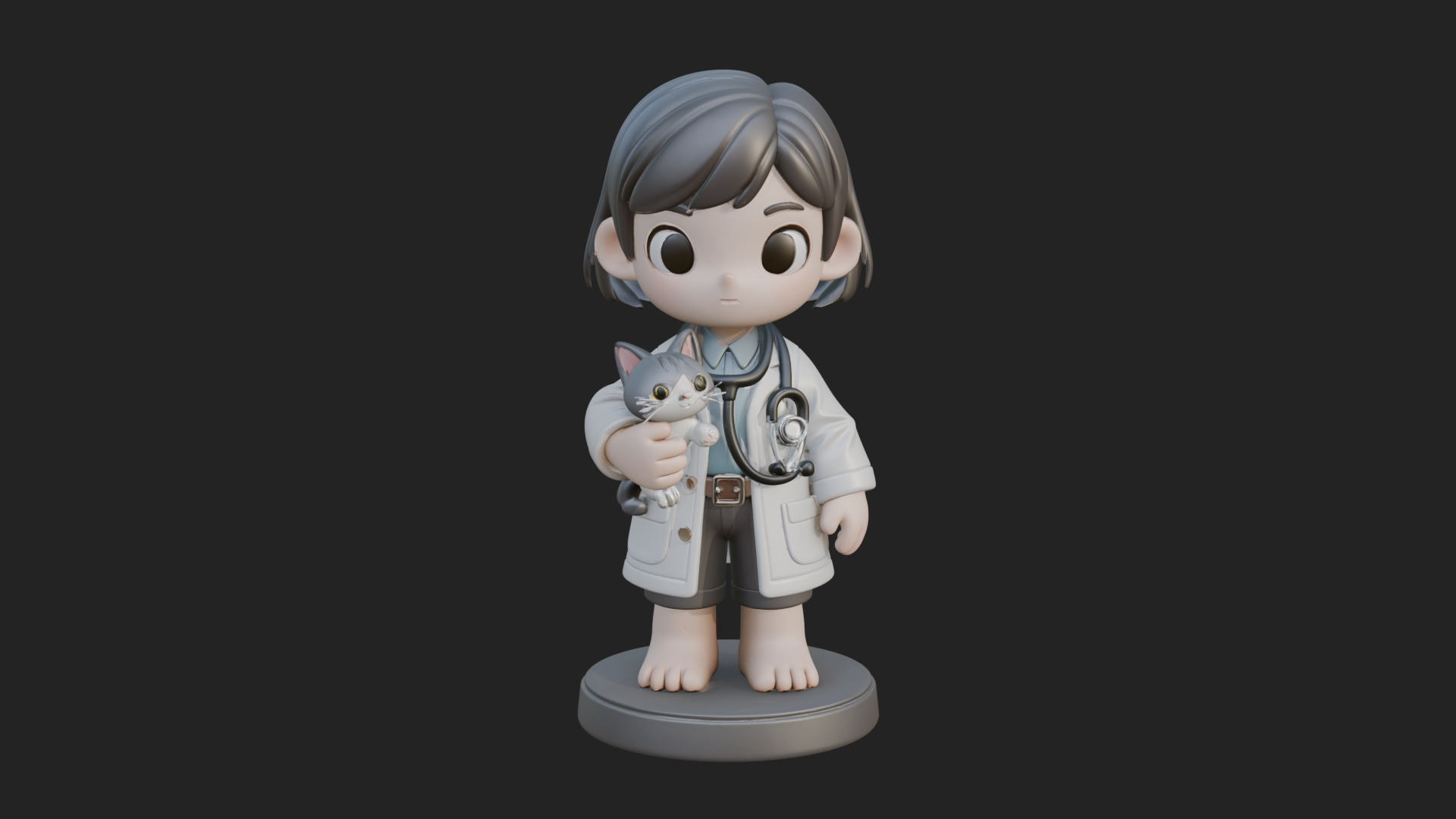 Chibi Vet with Kitten Statue Design 1 3D Print Model 3D Model