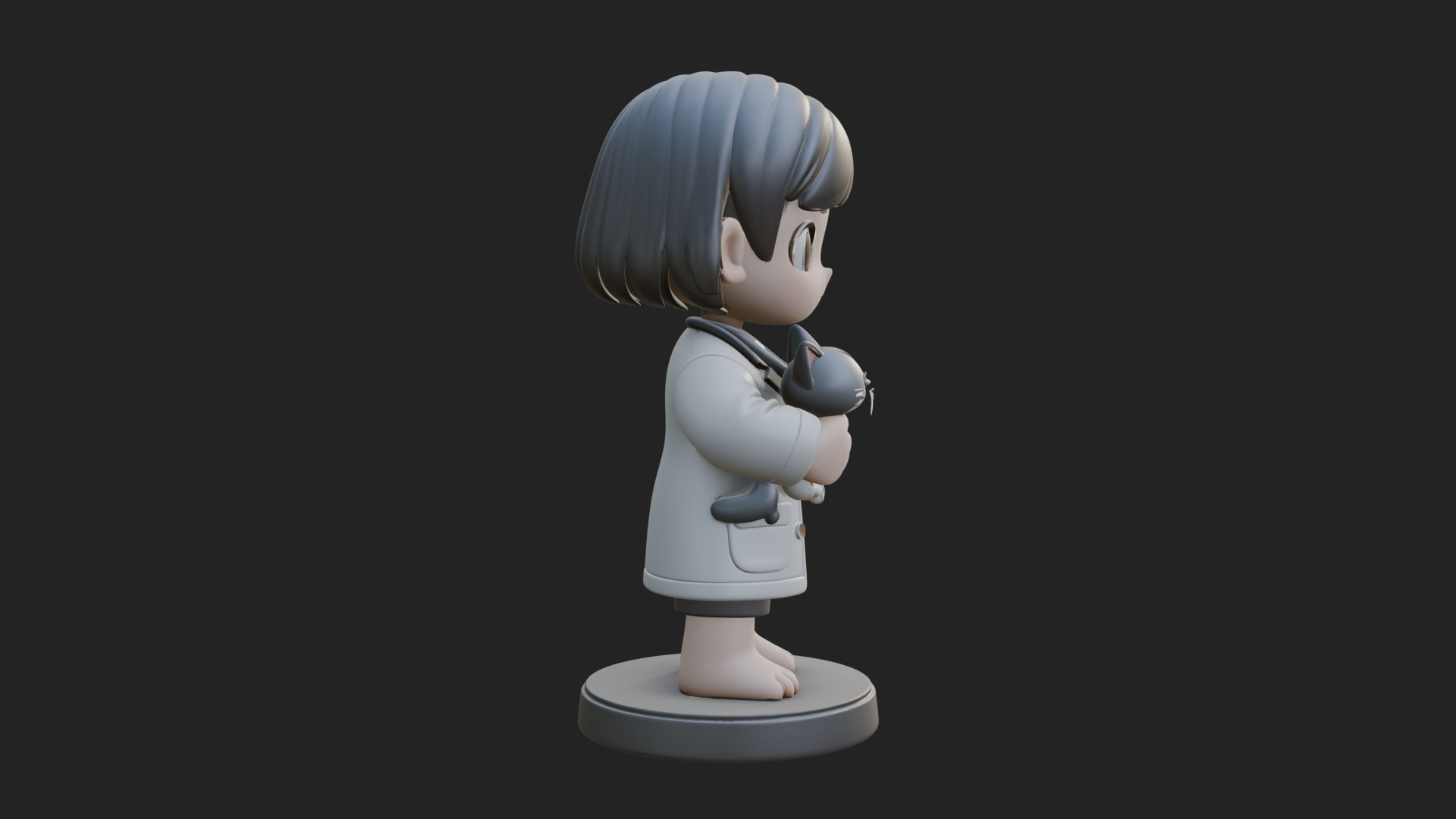 Chibi Vet with Kitten Statue Design 1 3D Print Model 3D Model